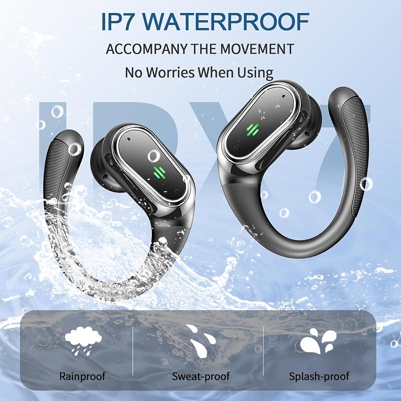 Wireless Earbuds, 2026 Bluetooth 5.4 Headphones Sport, 60Hrs HiFi Stereo Deep Bass Over-Ear buds with ENC Noise Cancelling Mic, IP7 Waterproof & LED Display Earphones with Earhooks for Workout/Running image 7