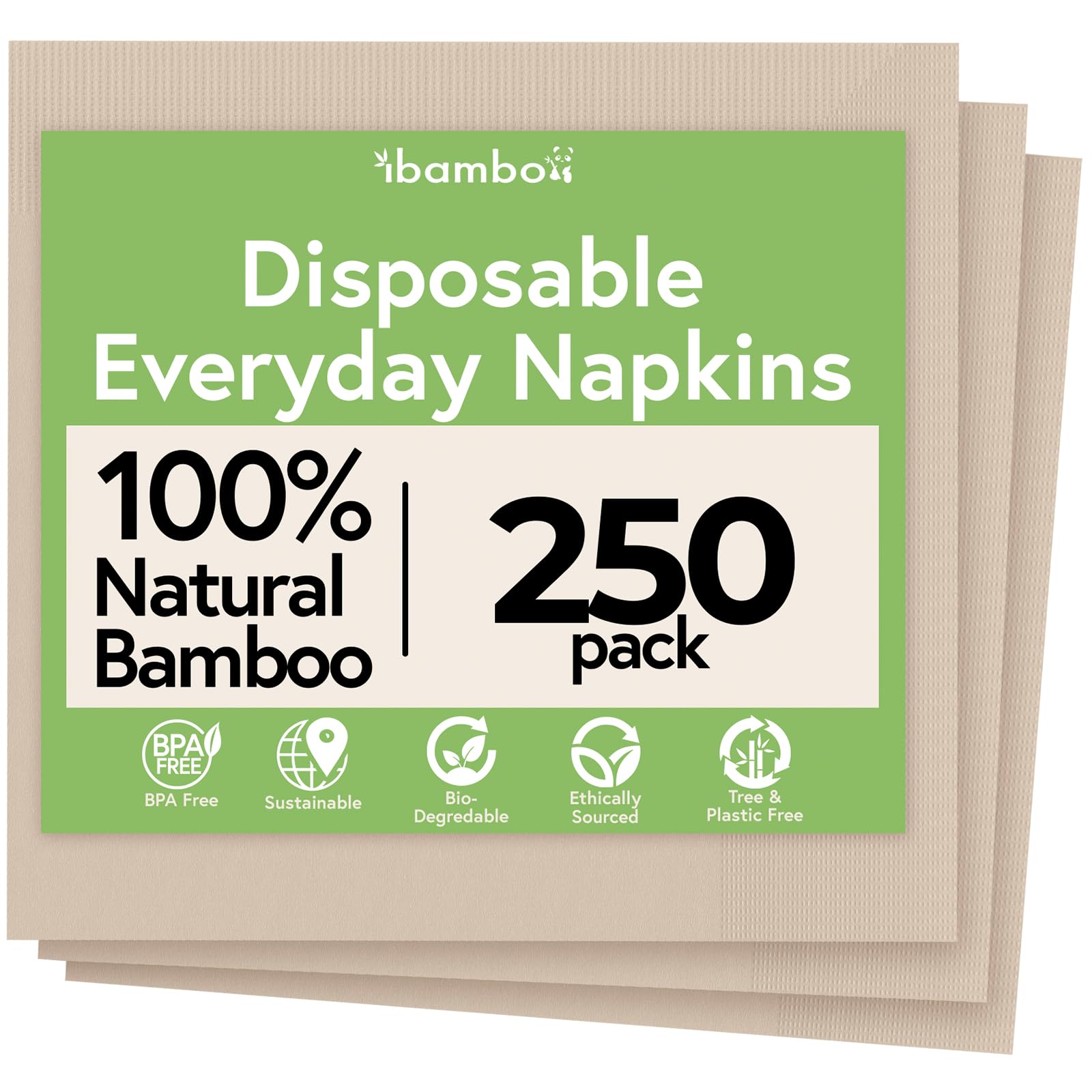 Ibambo Everyday 100% Bamboo Compostable Napkins Disposable 250-Pack | Table Napkins Disposable for Lunch, Dinner, Events & Entertaining | 2-Ply FSC Certified | Compostable Paper Towels | 6.5 x 6.5InchThe Forest Stewardship Council