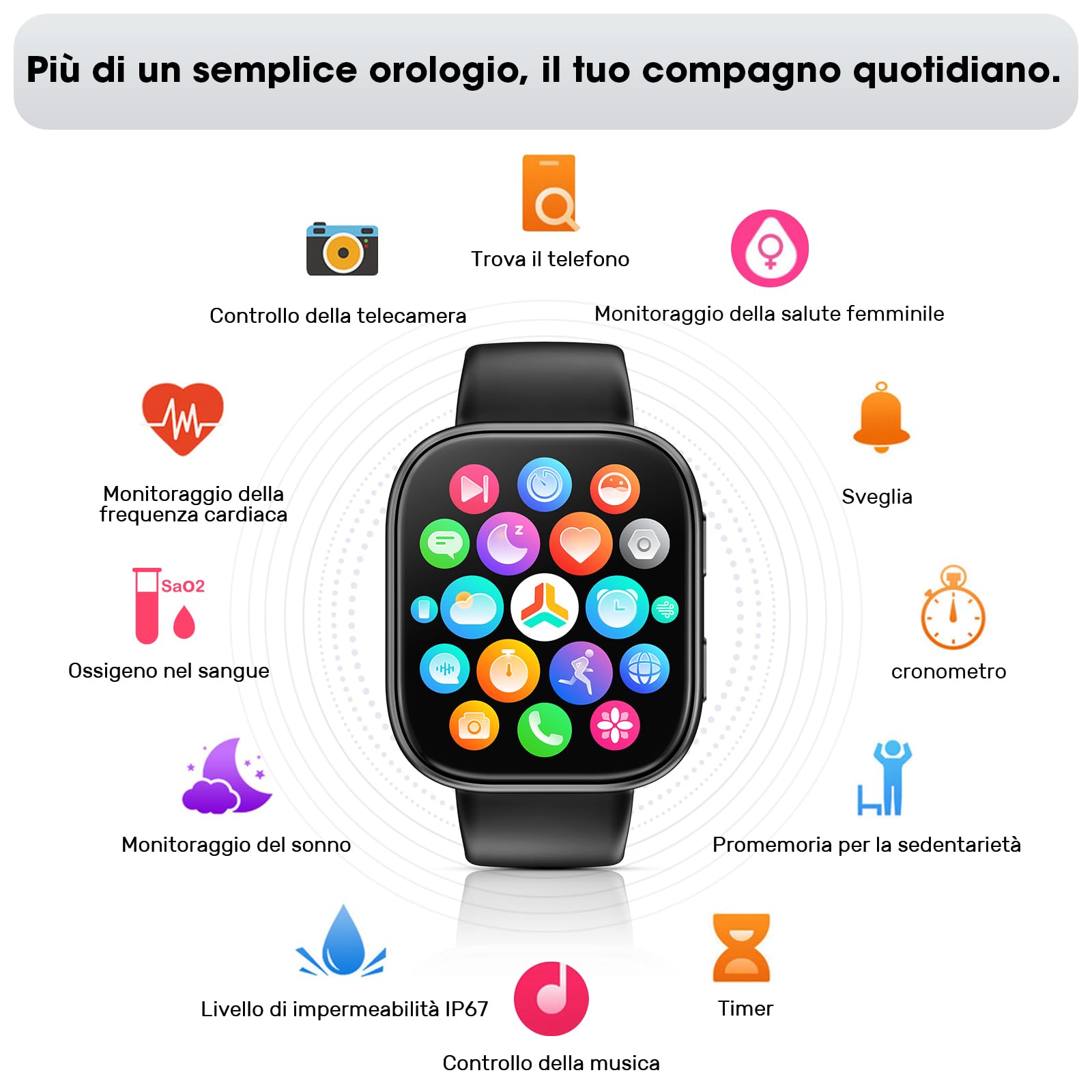 Hwagol Smartwatch Uomo Donna, 7 Cinturini—Regalo Perfetto, 1,83'' Orologio Smartwatch con Chiamate Bluetooth, Notifiche, Contapassi, Sonno, Cardiofrequenzimetro, SpO2, Smart Watch per Android iOS