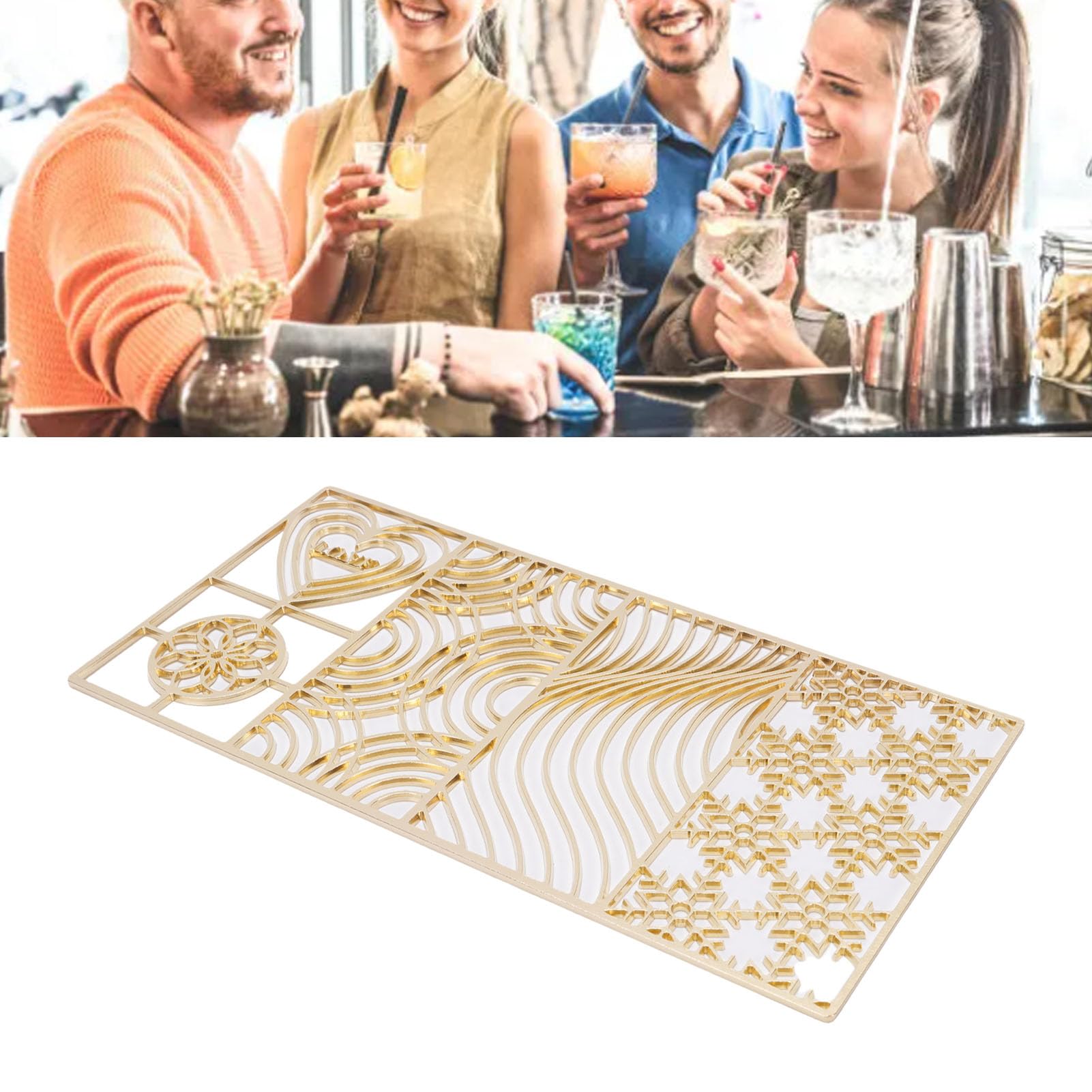Bandeja Transparente para Sellos de Cubitos de Hielo, Cobre con Patrones Creativos para Camareros y Animadores Domésticos (D01 200x100mm/7,87x3,94 pulgadas)