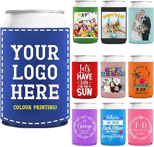 100 unidades de enfriadores de latas a granel personalizados para latas de cerveza Ccozies Soda Can Covers con tu logotipotextofoto (100)