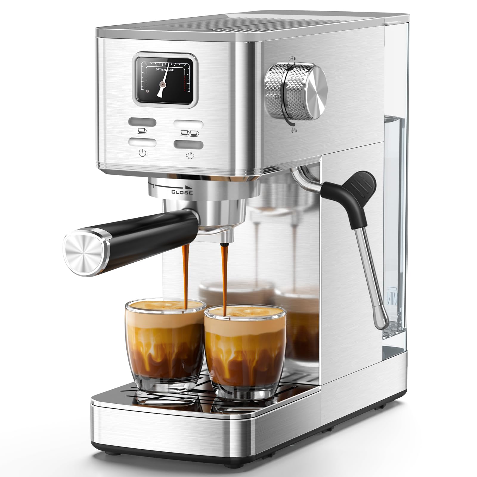 Electactic Semi-Automatic Espresso Machine, 20 Bar Stainless Steel Espresso Machine with Pressure Gauge, Steam Milk Frother, Hot Water Function, Removable Water Tank & Cup Warmer