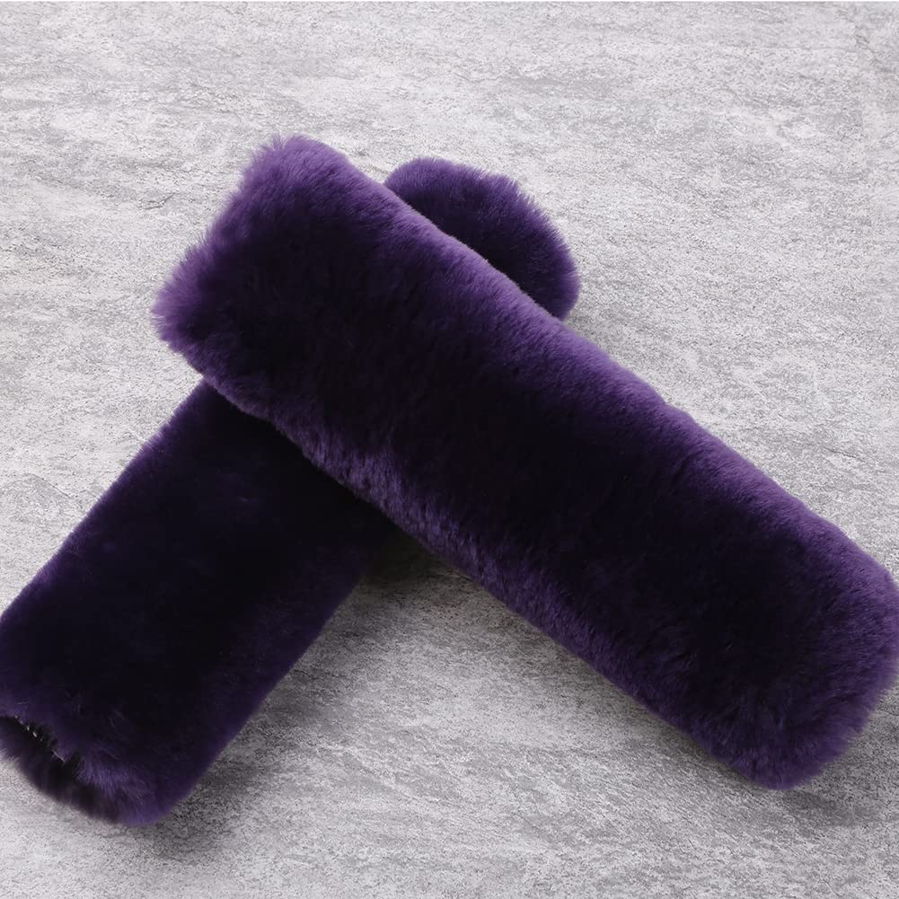 OGLAND 2 Pack Natural Fur Comfort Auto Authentic Sheepskin Car Seat Belt Pads for Adults, Soft Texture Shoulder Neck Cushion Pad Protector, Genuine