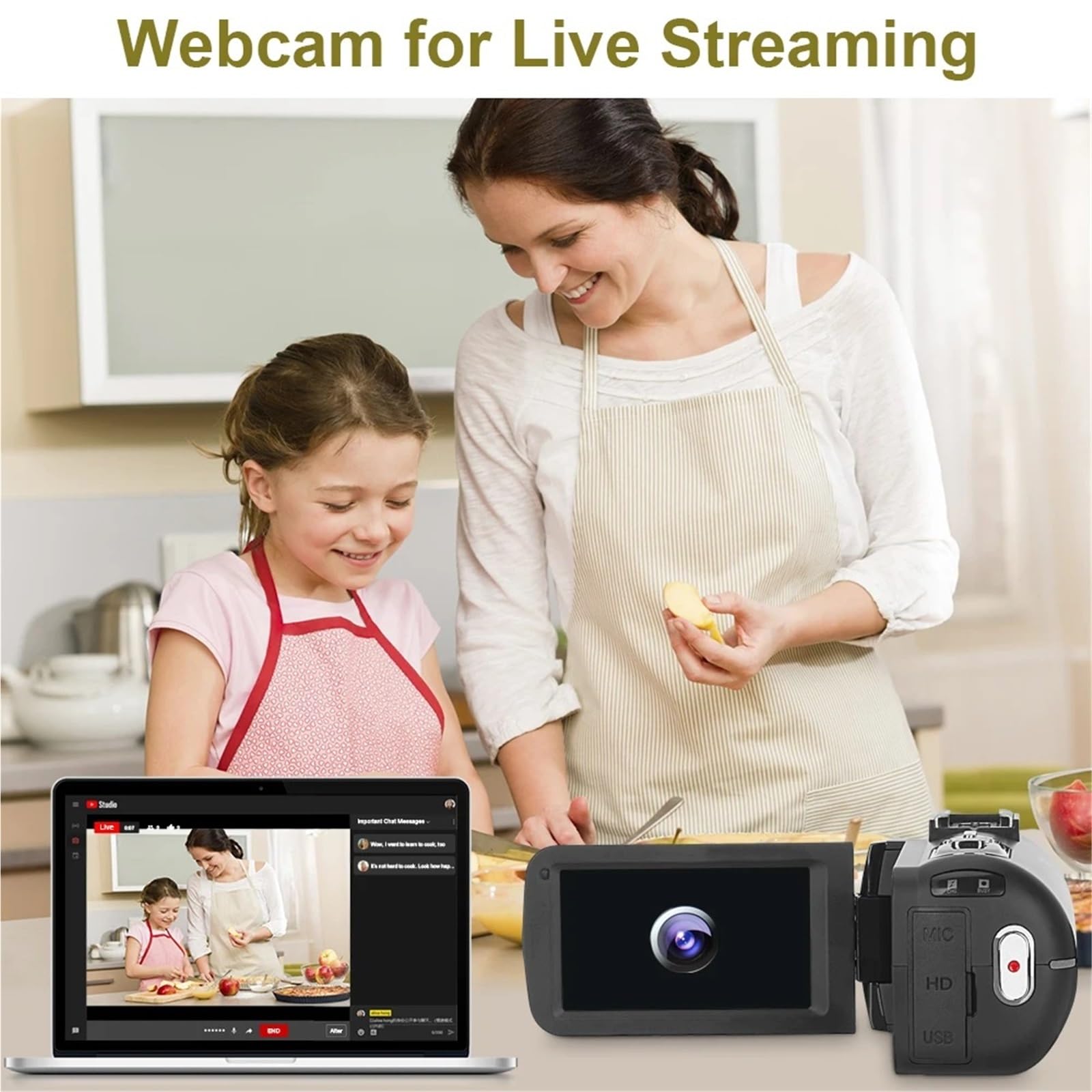 Fotocamere digitali 4K, videocamera professionale for Vlog WiFi Fotocamera 48MP con zoom digitale 18X Webcam Leggero(No TF Card,B)