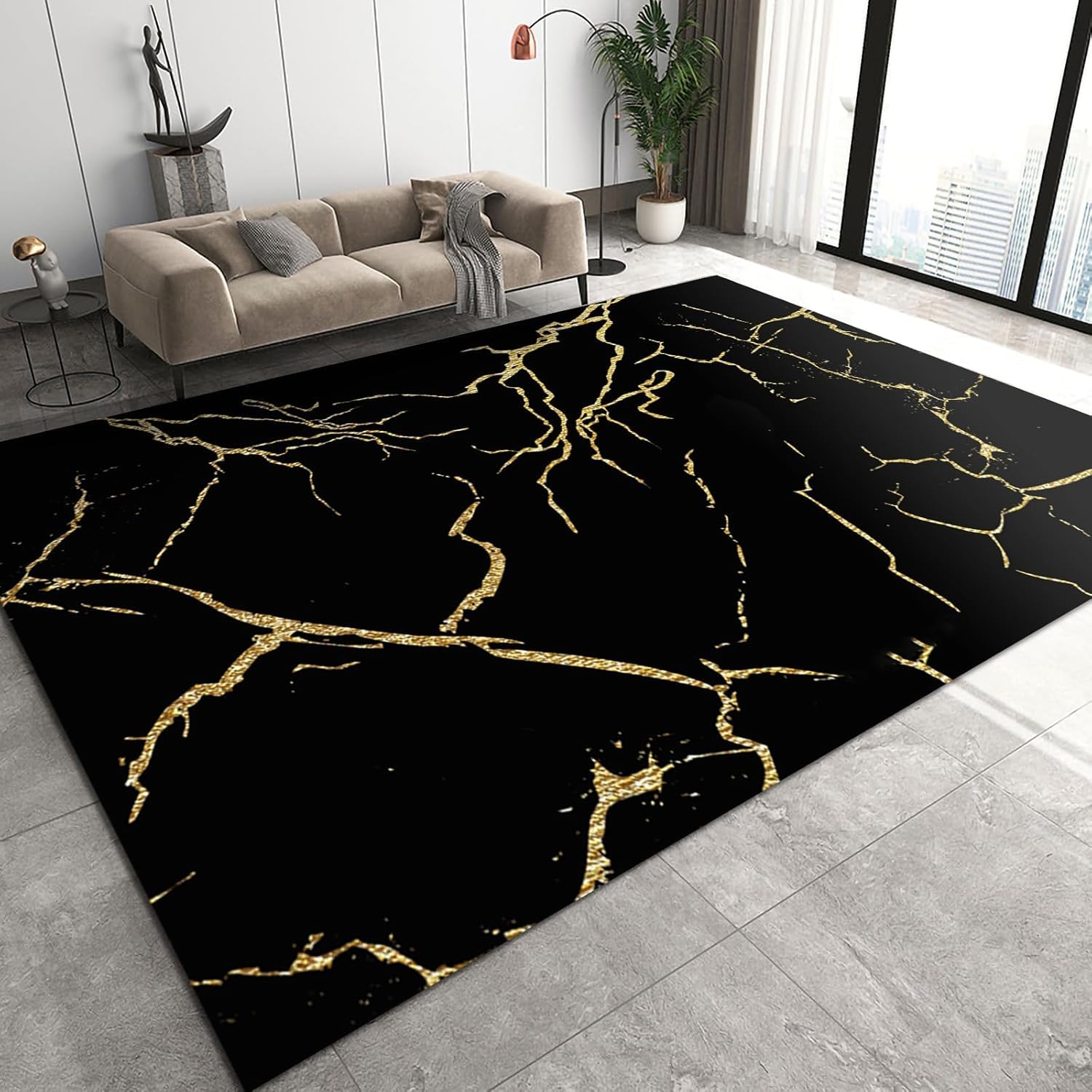 Tapis salon texture de marbre abstrait 3D lavable antidérapant grand format 180x280cm