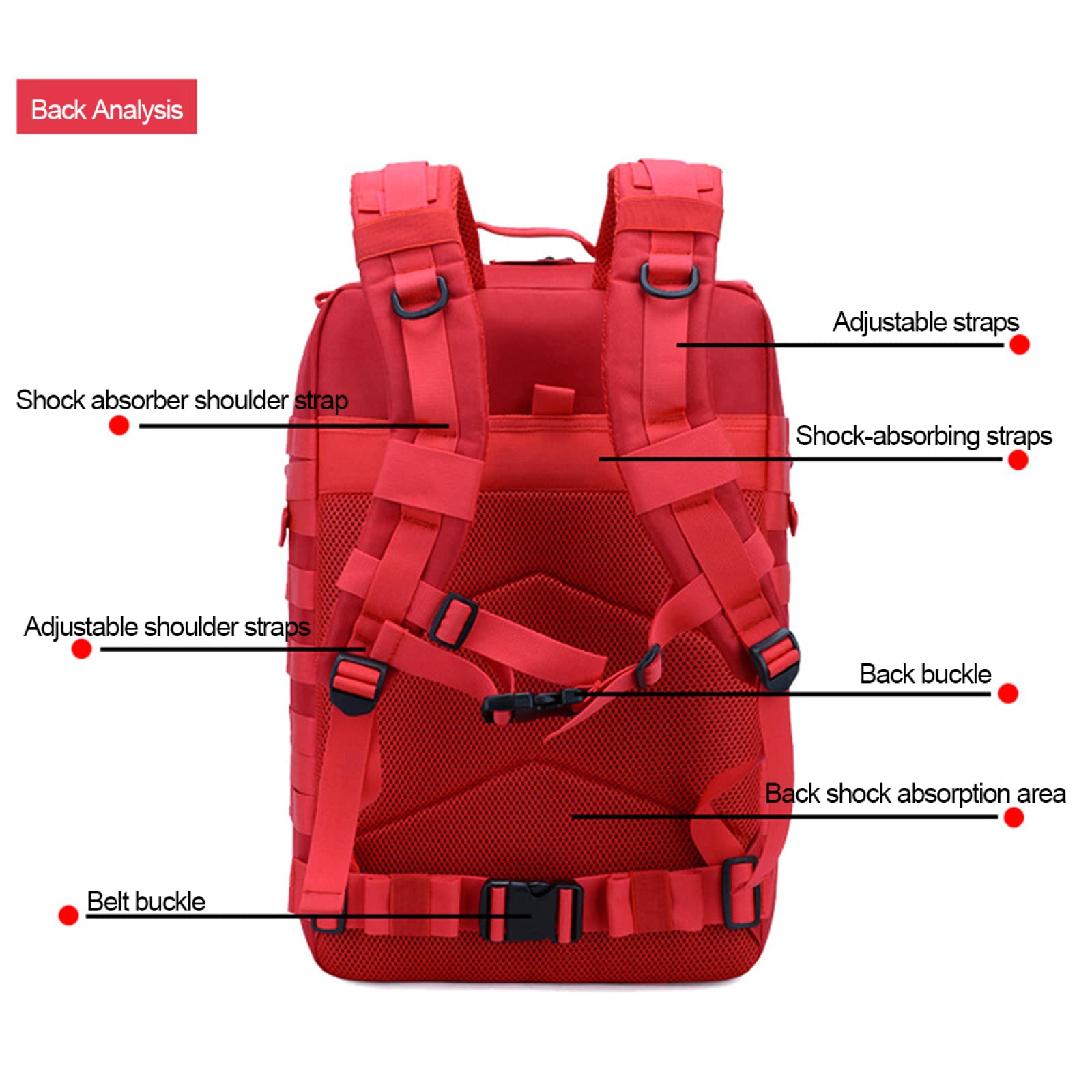 Mochilas de senderismo para acampar 45L, mochila táctica Mochila táctica grande de 3 días Mochila resistente Molle Army Assault Pack para caza Senderismo Camping Otras actividades al aire libre,Black