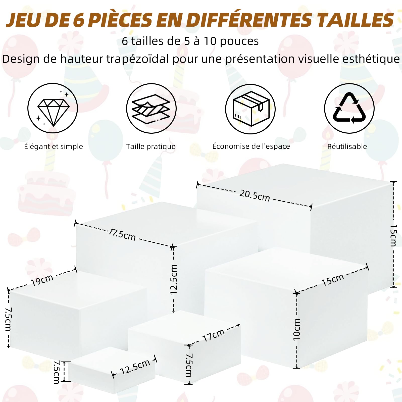 Présentoir à gâteaux en forme de cube en acrylique, étagère de présentation alimentaire blanche creuse, étagère de buffet multifonctionnelle, adaptée pour les cupcakes et les desserts