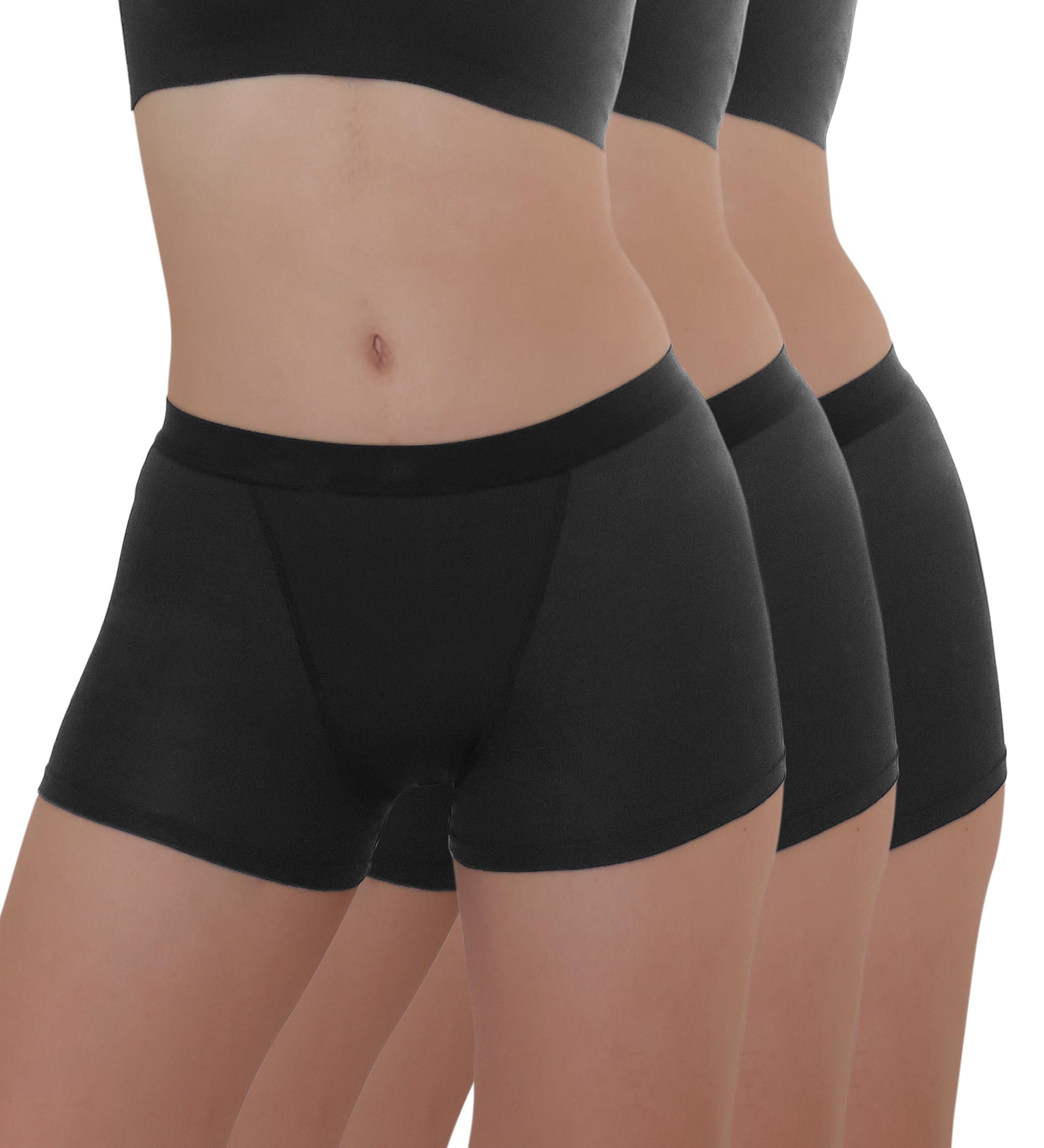 AIRCUTE Waschbare, super saugfähige Harninkontinenz-Unterwäsche für Damen, auslaufsicher, Nachtgebrauch, Jungen-Shorts, 94 g, 3er-Pack (Schwarz, M)