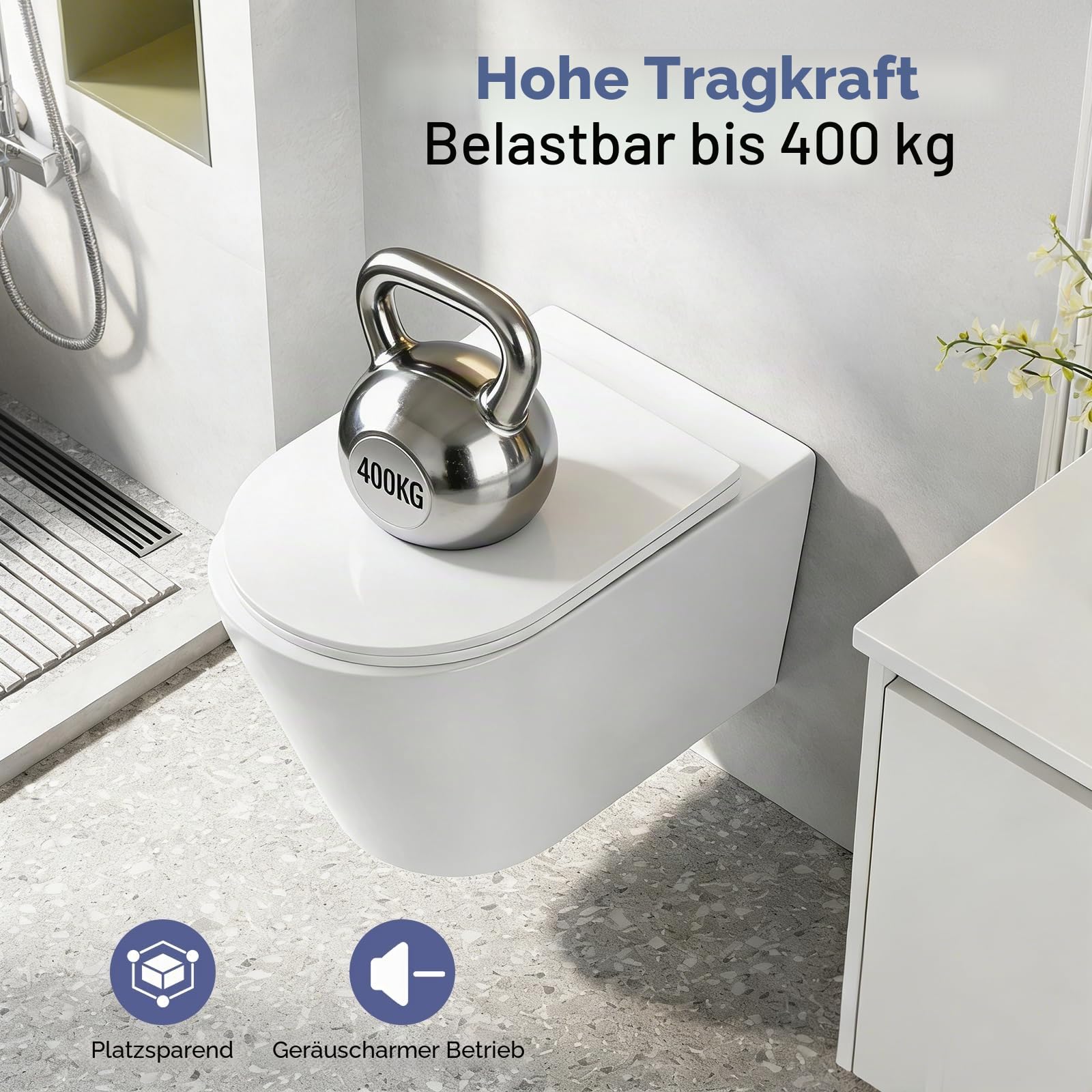 Wand WC für moderne Badezimmer, Gäste WC, inklusive WC-Becken mit Soft-Close-Sitz, Schnellverschluss, geräuscharmer Wandmontage