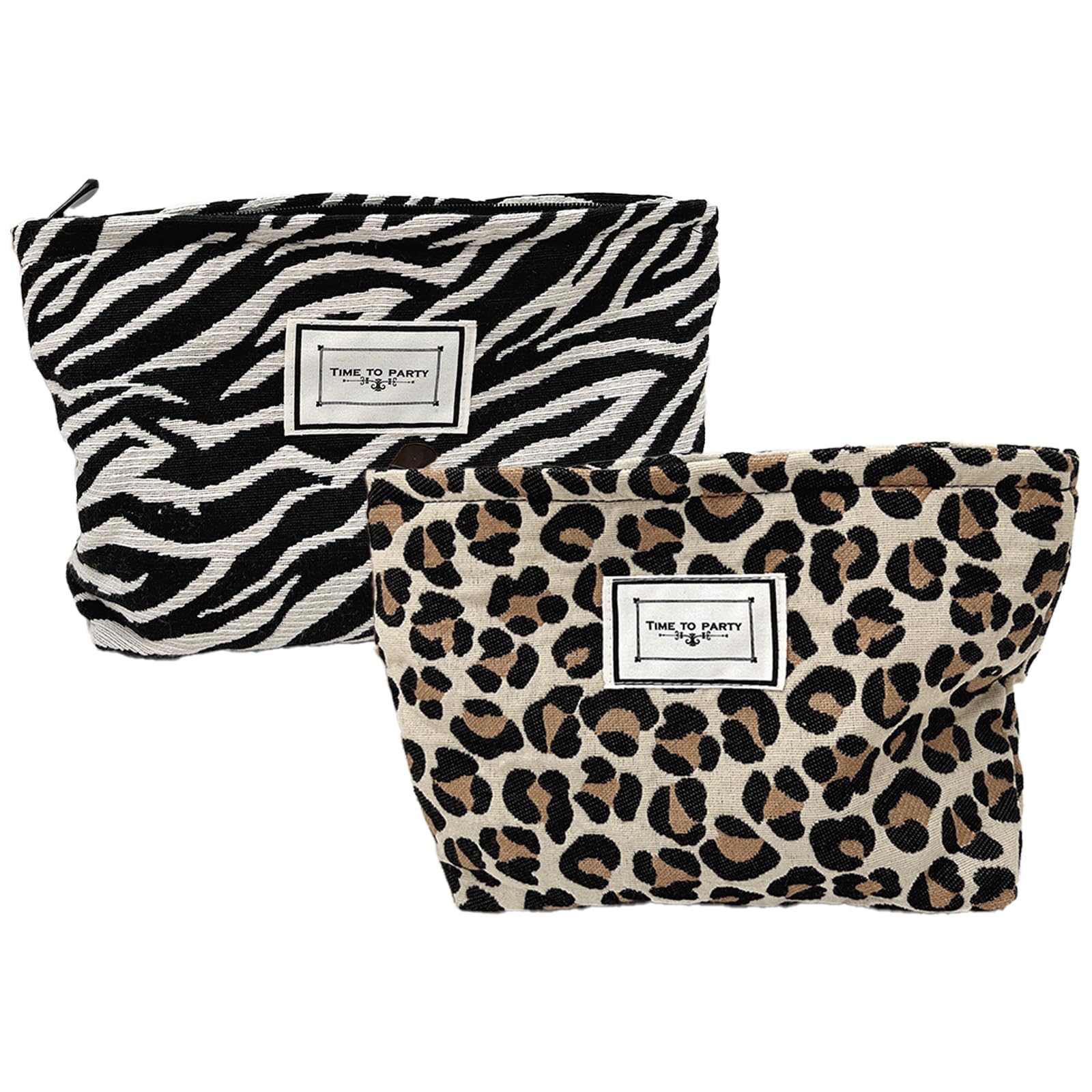 2PCS Canvas Cosmetic Leopard Make Up Bag,Make Up Bag,Cosmetic Pouch Purse Case,Fashionable Zipper Makeup & Toiletries Organiser,for Ladies Girls Travelling,Going Out