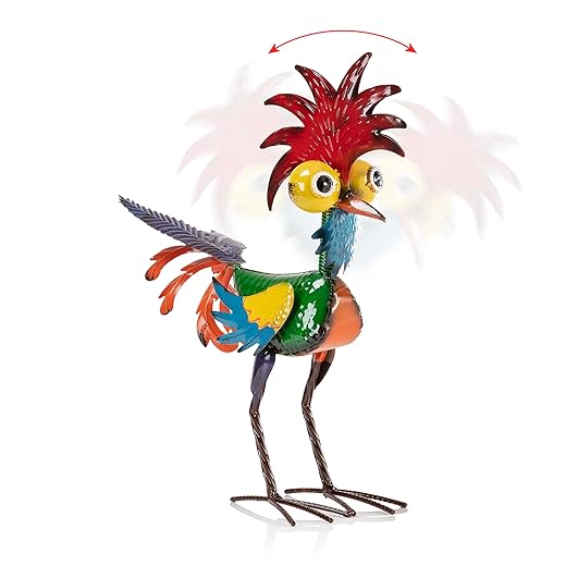 Alpine Corporation 18" Tall Indoor/Outdoor Wacky Metal Rooster Yard Statue Decoration