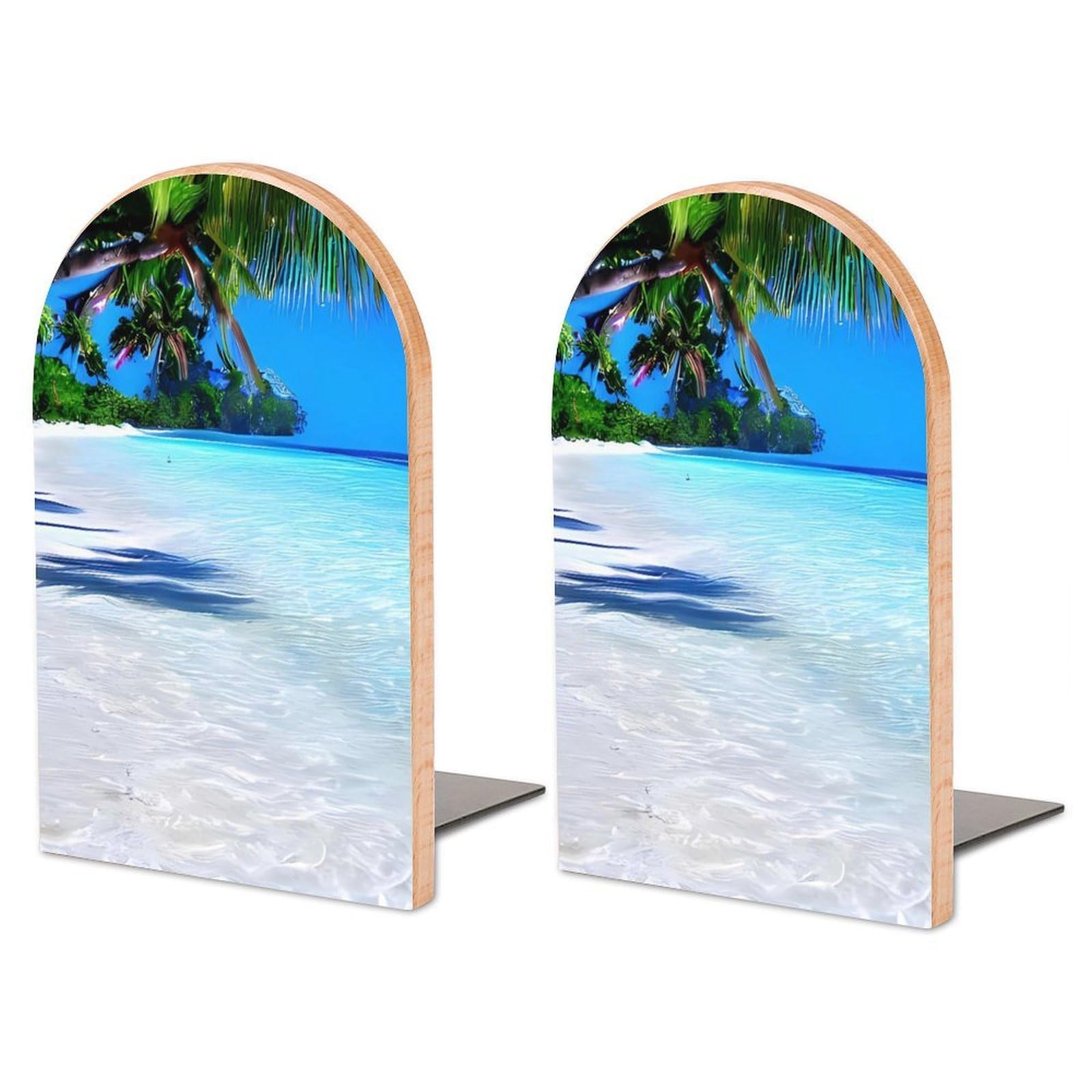 Serre-livres en bois lourd plage tropicale pour décor de bureau chic
