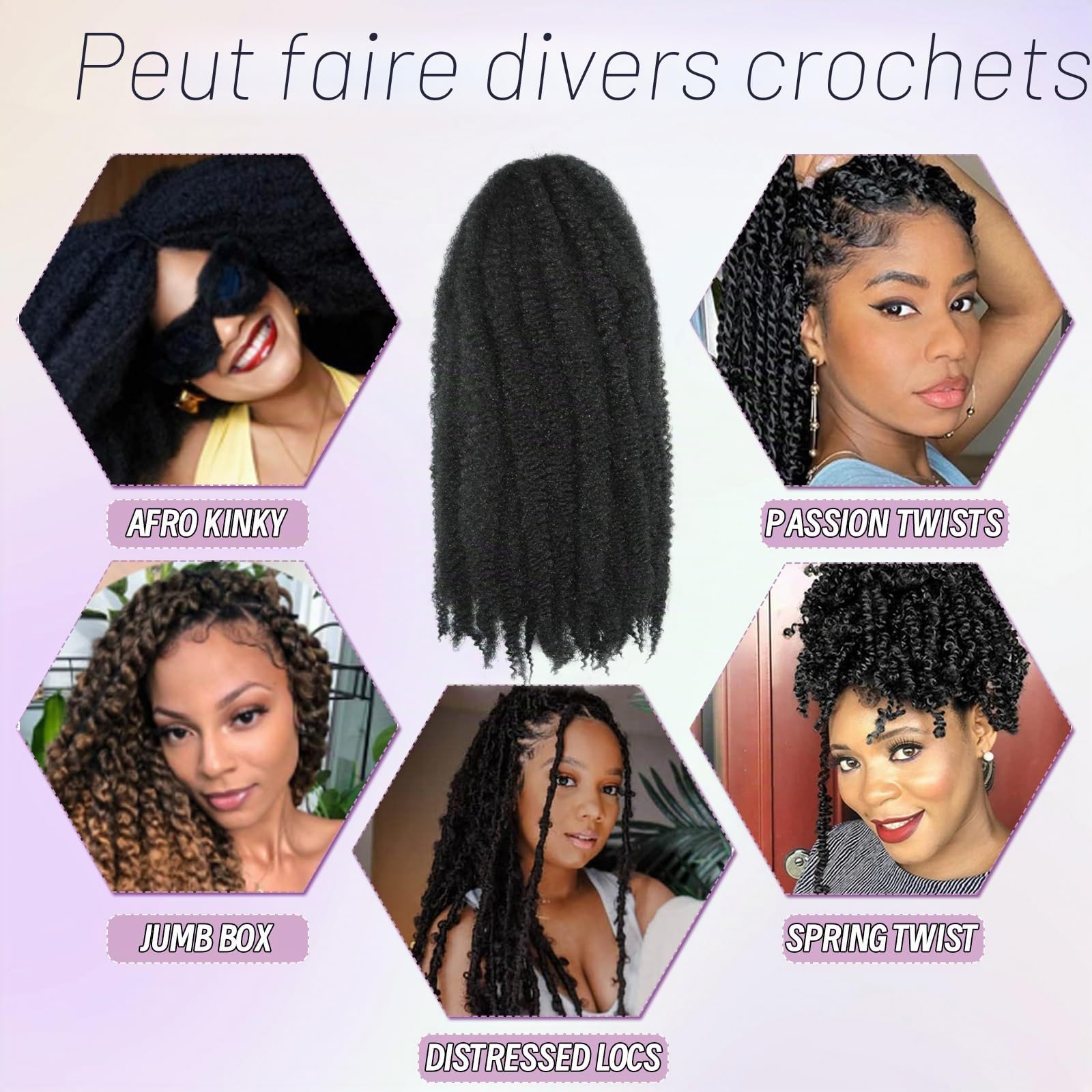 Tresses en crochet style Marley Twist pour cheveux afro, frisés, bouclés, cubains, tresses sénégalaises synthétiques, extensions de cheveux en crochet pour femmes (1b, 40,6 cm/lot de 3)