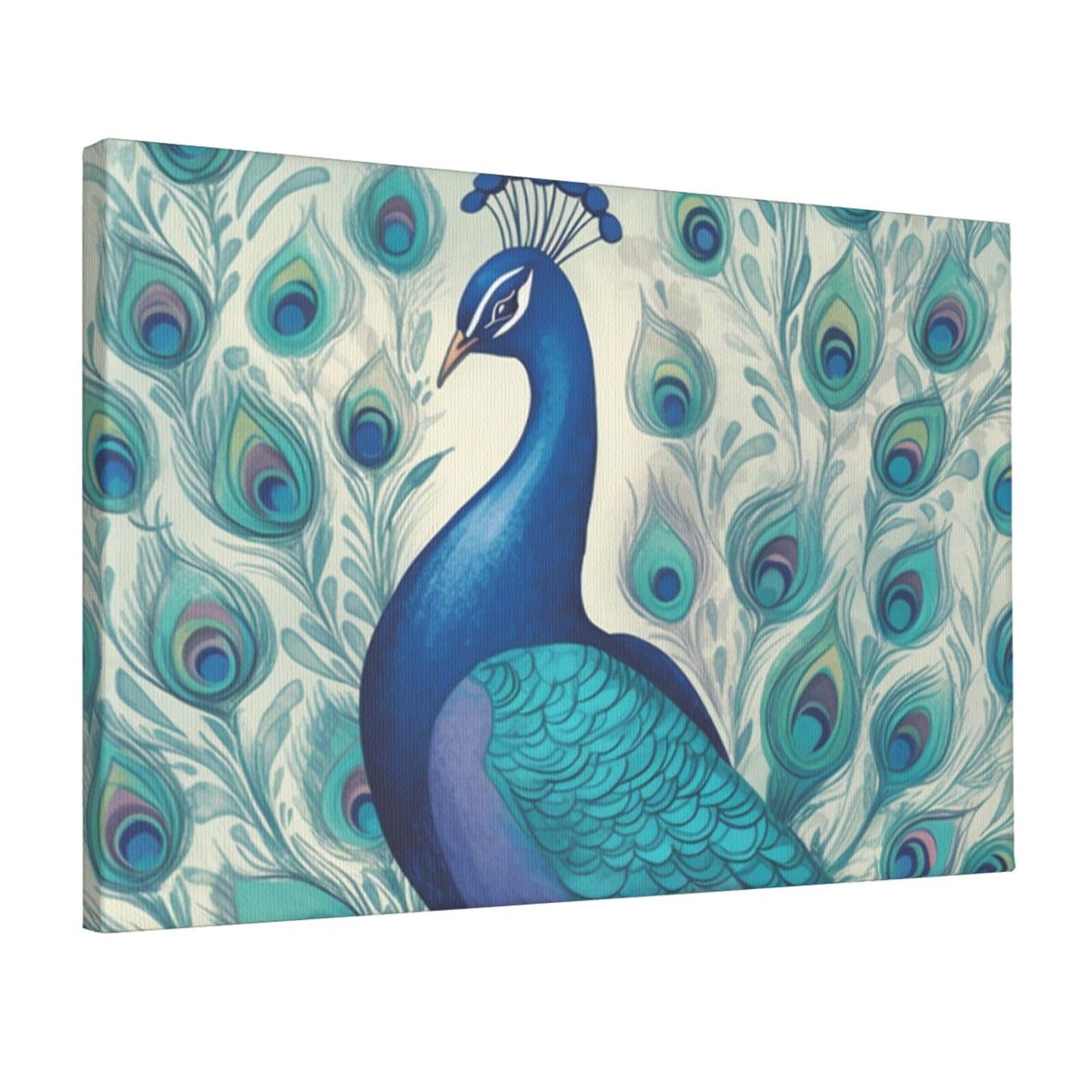KLOPH Cute Peacock Canvas Wall Art for Living Room 12"x18" Modern Artwork Painting for Bathroom Hanging Canvas Prints Aesthetic Wallart for Bedroom Kitchen Office Wall Decor