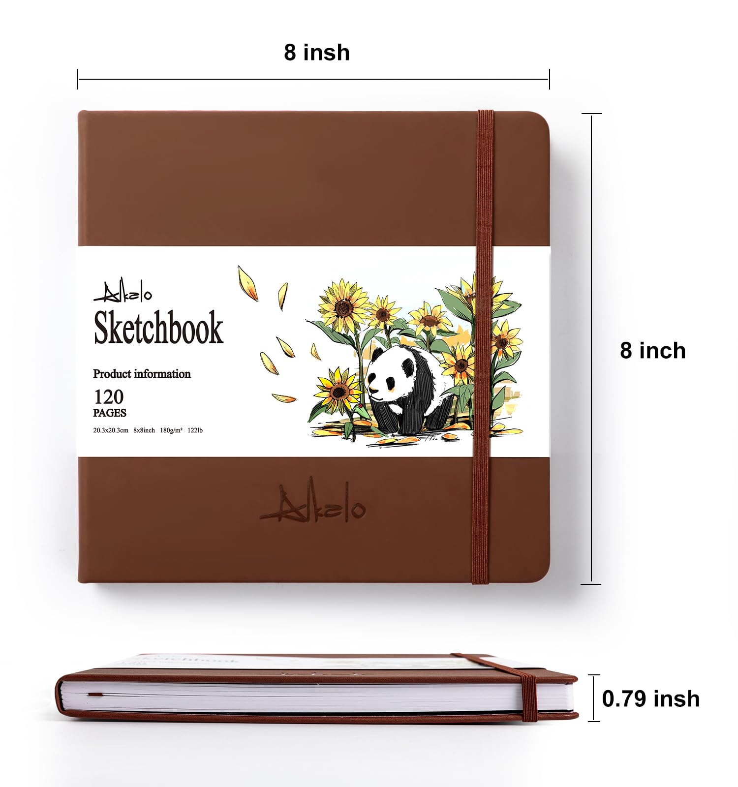 ALKALO Quadratisches Skizzenbuch zum Zeichnen, 120 Seiten, 55,3 kg/180 g/m² dickes Papier, gemischte Medien, Skizzenbuch für Kohlestift, Tintenstift, Buntstift, Acrylmarker, Ölpastell