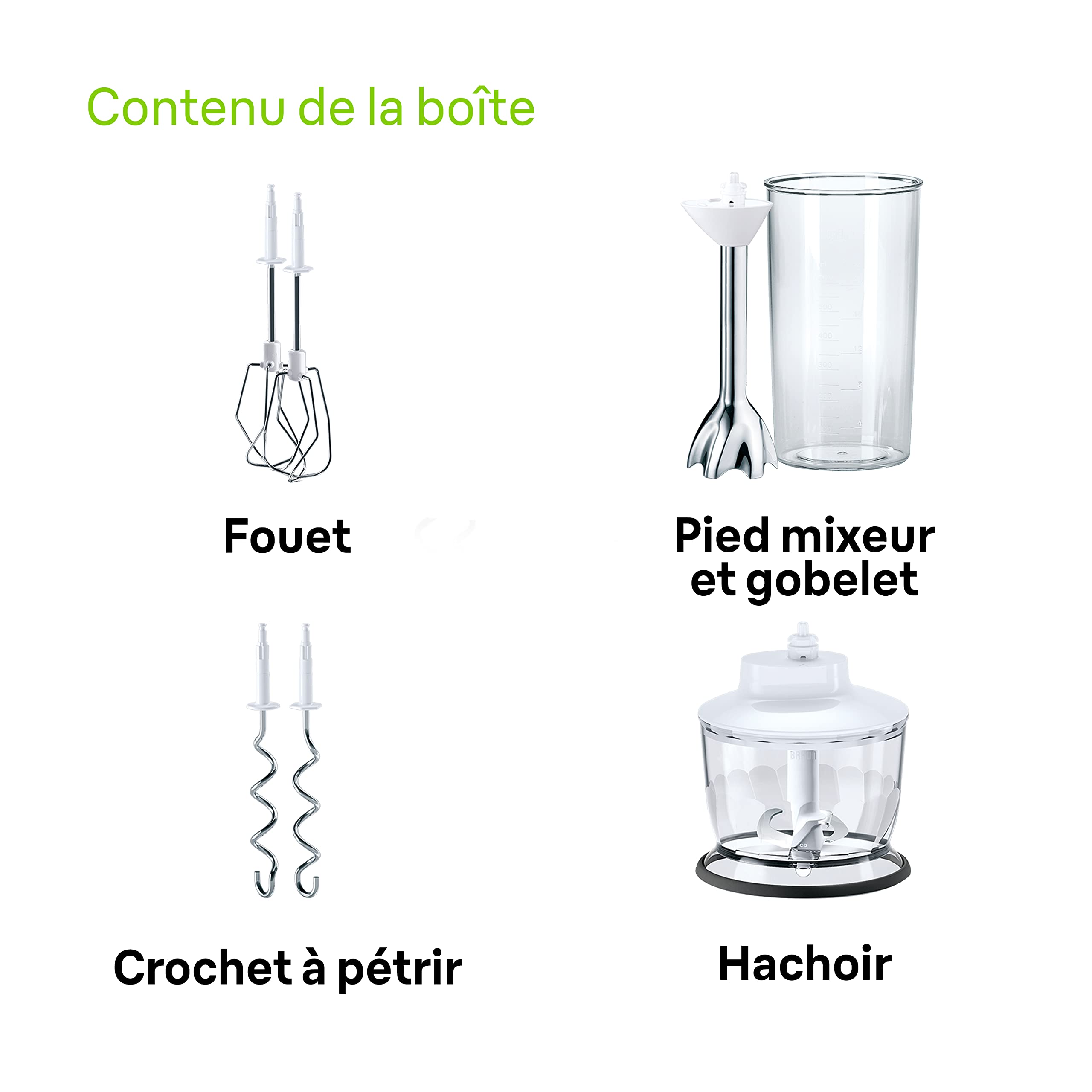 Braun HM5137WH Batteur avec Fouet/Pétrin amovibles Blanc/Gris 750 W