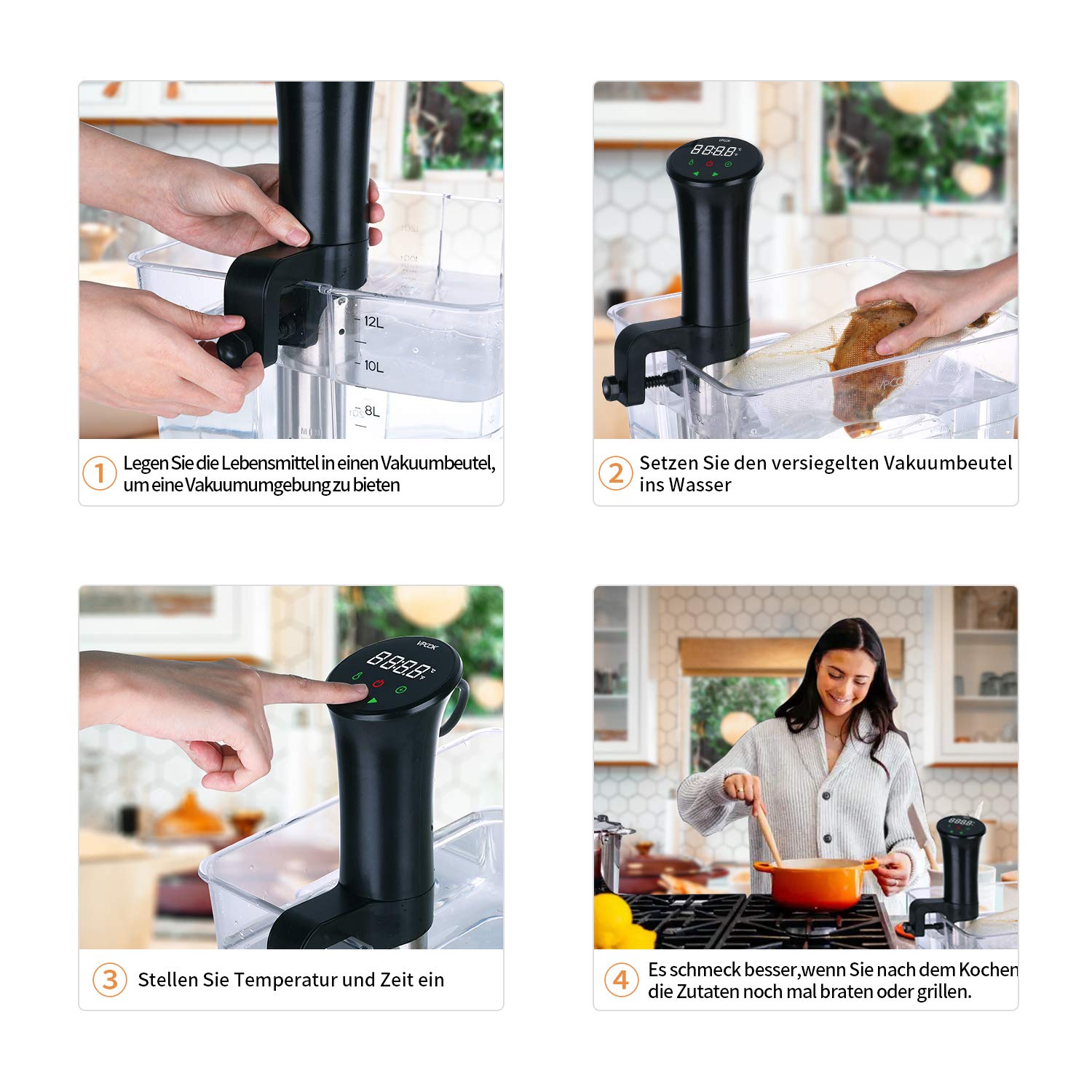 Sous vide Sous-vide Garer, Präzisionskochtopf Immersion Zirkulator, 3D Leistungsstarke leise Wasserzirkulation, Low-öl und fettarm, gesunde Ernährung Schwarz(MEHRWEG)