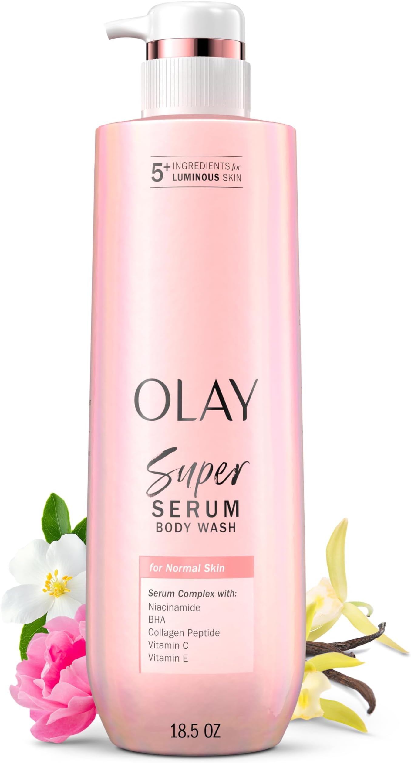 Super Serum Body Wash for Normal Skin, 24hr Long Lasting Hydration, 5+ Ingredient Serum Complex for Bright Even Firm Luminous Skin, 18.5 fl oz