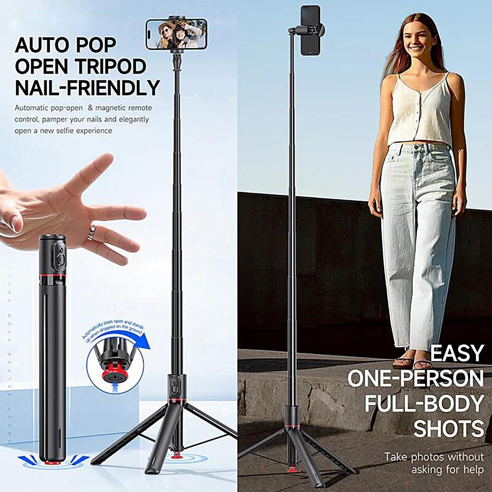 Treppiede Per Telefono Supporto Magnetico Estensibile Rotante A 360° | Treppiede Selfie Stick Wireless Per Telefono Vlog, Video, Palestra, Cucina, Trekking, Pendolari, Famiglia, , Compagni