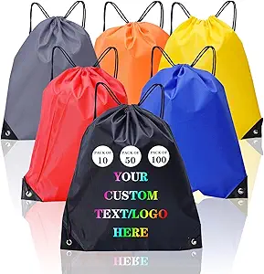 Custom Drawstring Backpacks Bags 10/50/100/200/500Pack Bulk Drawstring Bags Promotional Items with Your Logo Great for Travelling,Sports,Gym and for Everyday Use