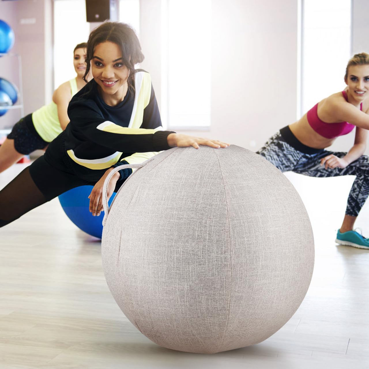 Cabilock Gymnastikball Bezug, Yoga Ball Schutzhülle aus Baumwolle und Leinen, Antistatisch & Atmungsaktiv, Husse für Sitzball zu Hause & Büro, Beige - 55cm