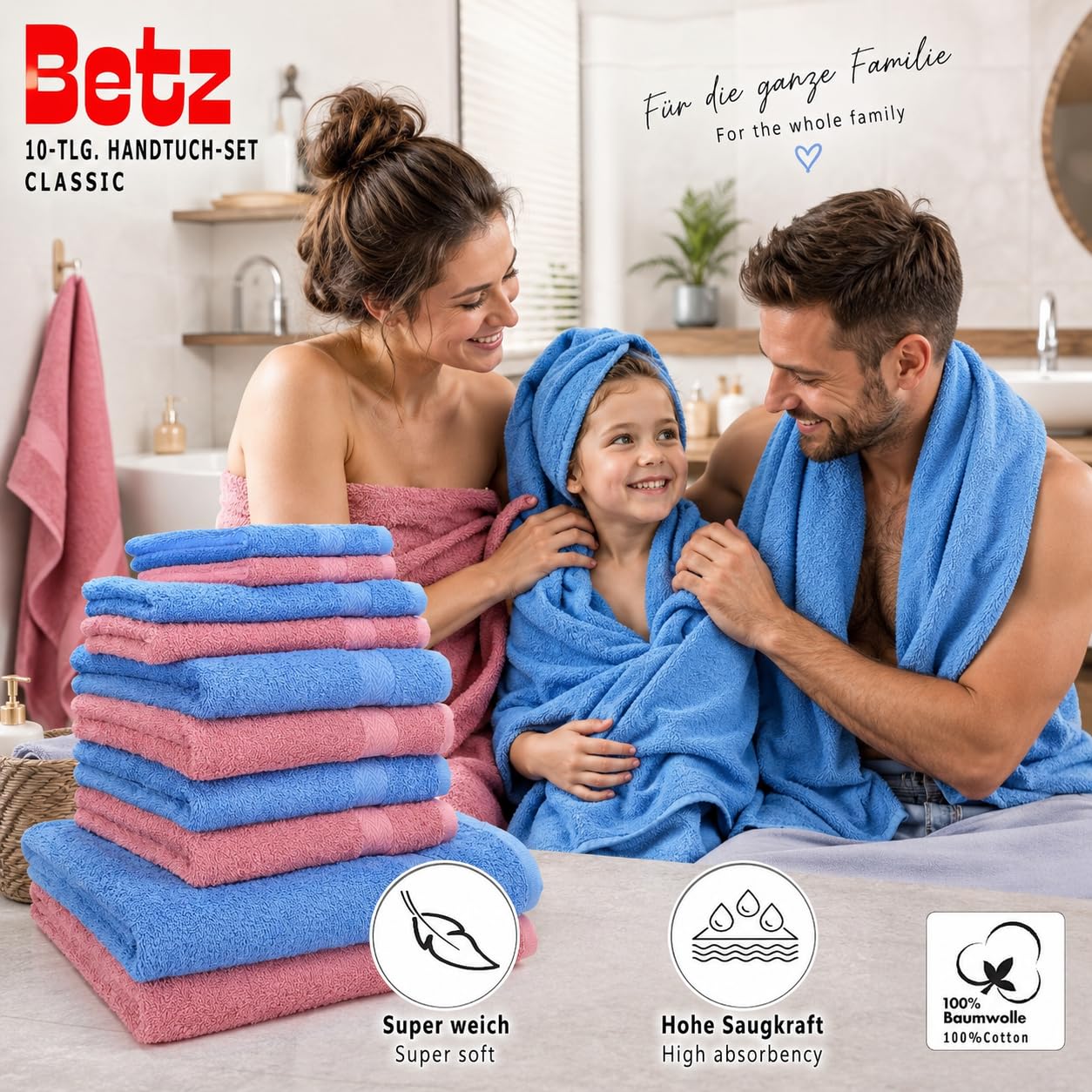Betz 10-częściowy zestaw ręczników Classic 2 ręczniki do twarzy 30 x 30 cm 2 ręczniki dla gości 30 x 50 cm 4 ręczniki do rąk 50 x 100 cm 2 ręczniki kąpielowe 70 x 140 cm 100% bawełna kolor stary różowy i jasnoniebieski