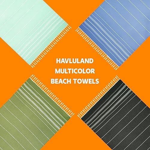 Miniatura 5 de HAVLULAND Toallas de playa turcas de gran tamaño, 100% algodón a granel, toalla de baño grande para piscina, secado rápido, absorbentes, sin arena,