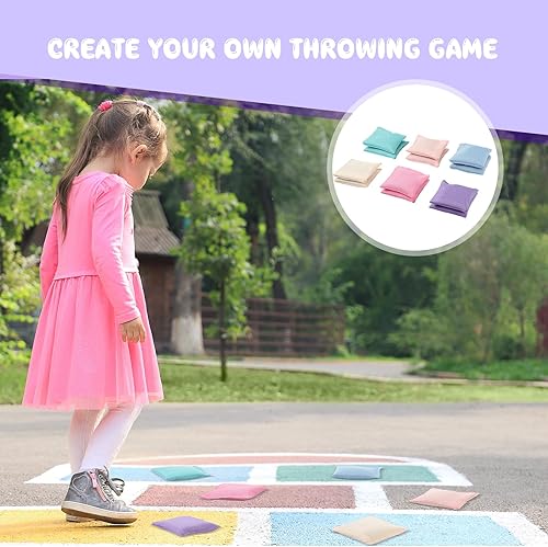 Miniatura 4 de Jenaai 24 bolsas de frijol de nailon coloridas, sacos de frijoles de 4.9 x 4.9 pulgadas para lanzar puffs, juegos de juegos para lanzar a mano,