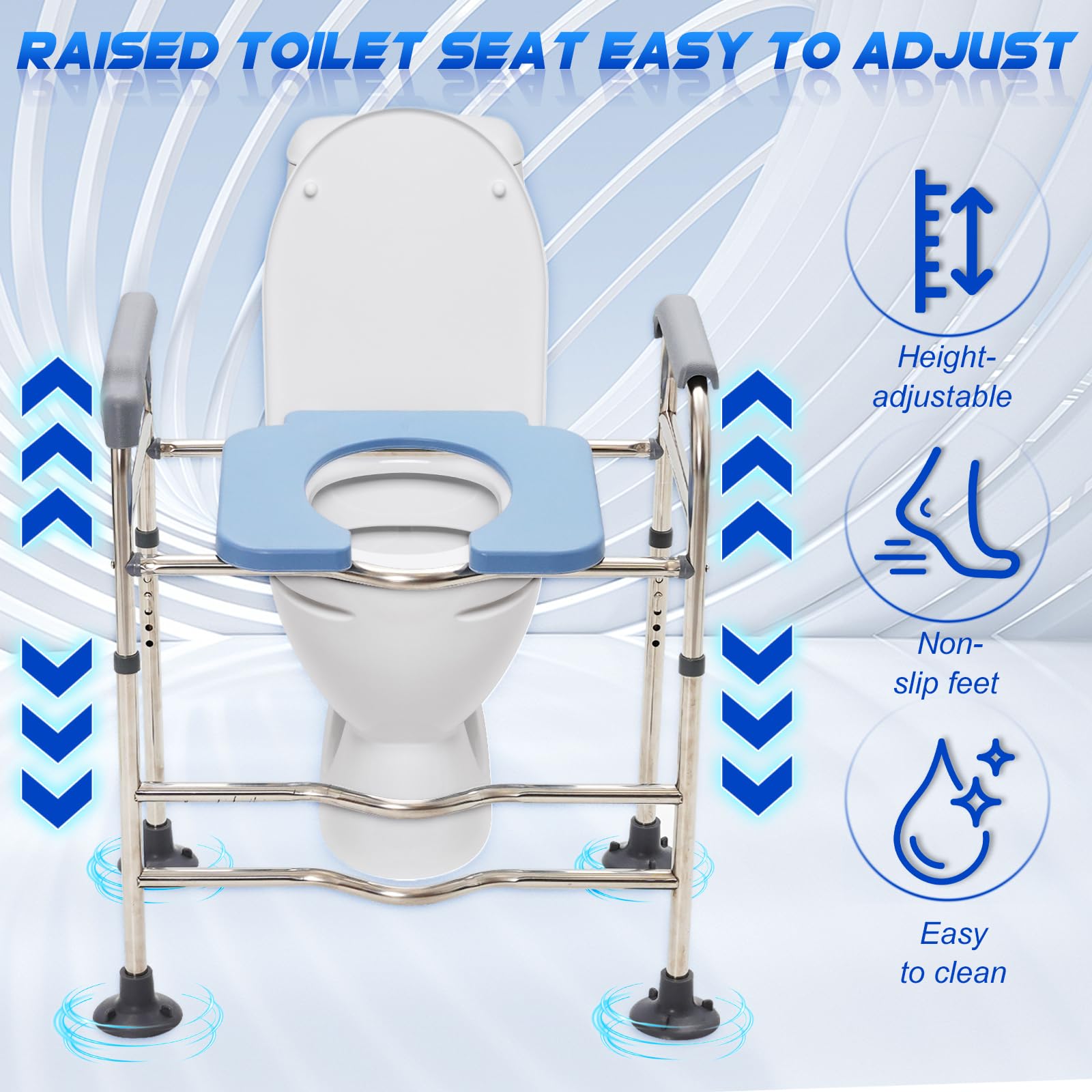 Rialzo per WC per adulti, con braccioli, rialzo del sedile WC dopo l'ascensore, sedia WC regolabile in altezza