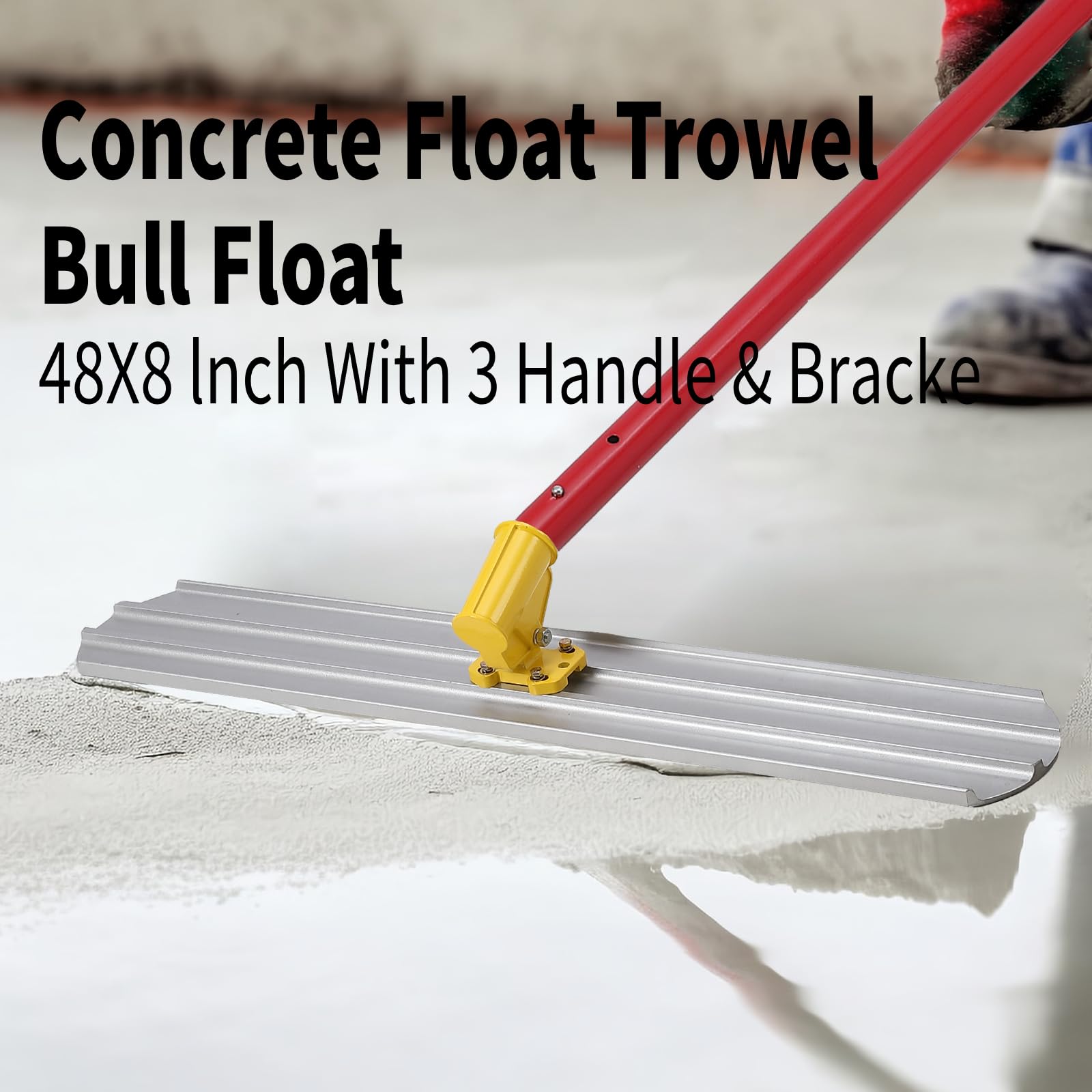 Walking Béton Float, Truelle de maçon 122 x 20 cm, en magnésium, grande truelle pour béton, avec 3 poignées réglables de 1,8 m, truelle à béton pour lissage, surface lisse, truelle de maçonnerie, pour