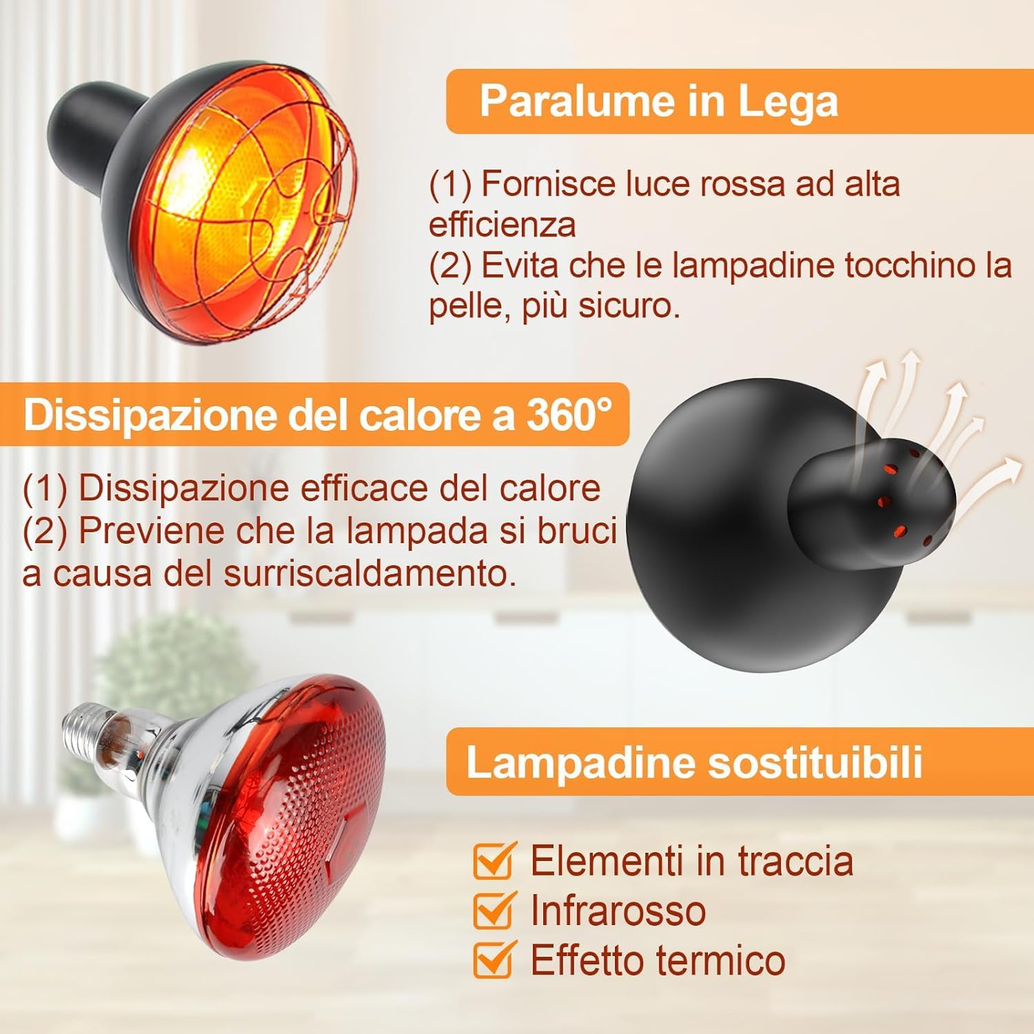 Lampada infrarossi 150W, temperatura regolabile | Calore 30–60°C, +50% penetrazione, 10 livelli, timer 5–60 min, altezza 58–116cm