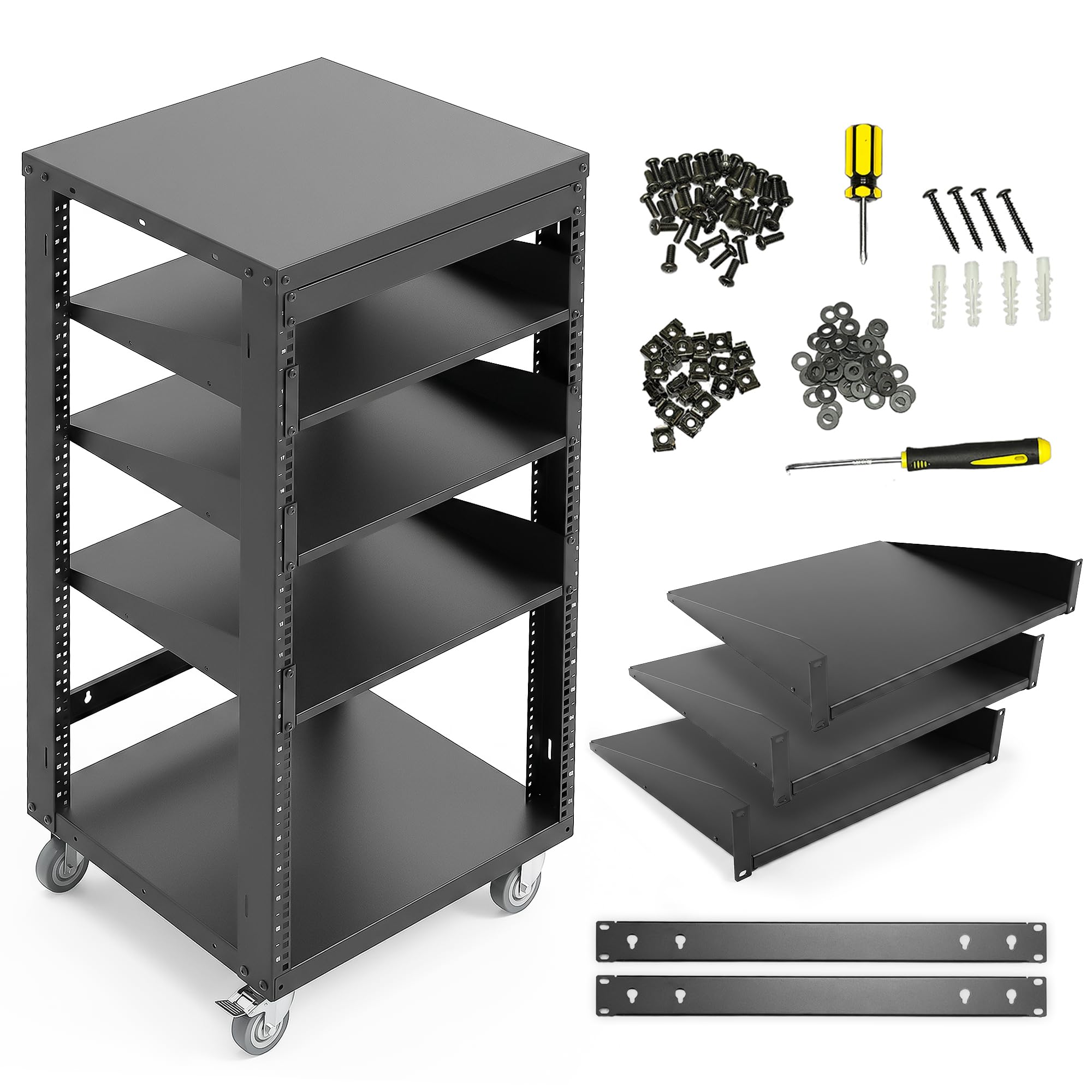 AxcessAbles 22U Open Frame Rack with Shelves
