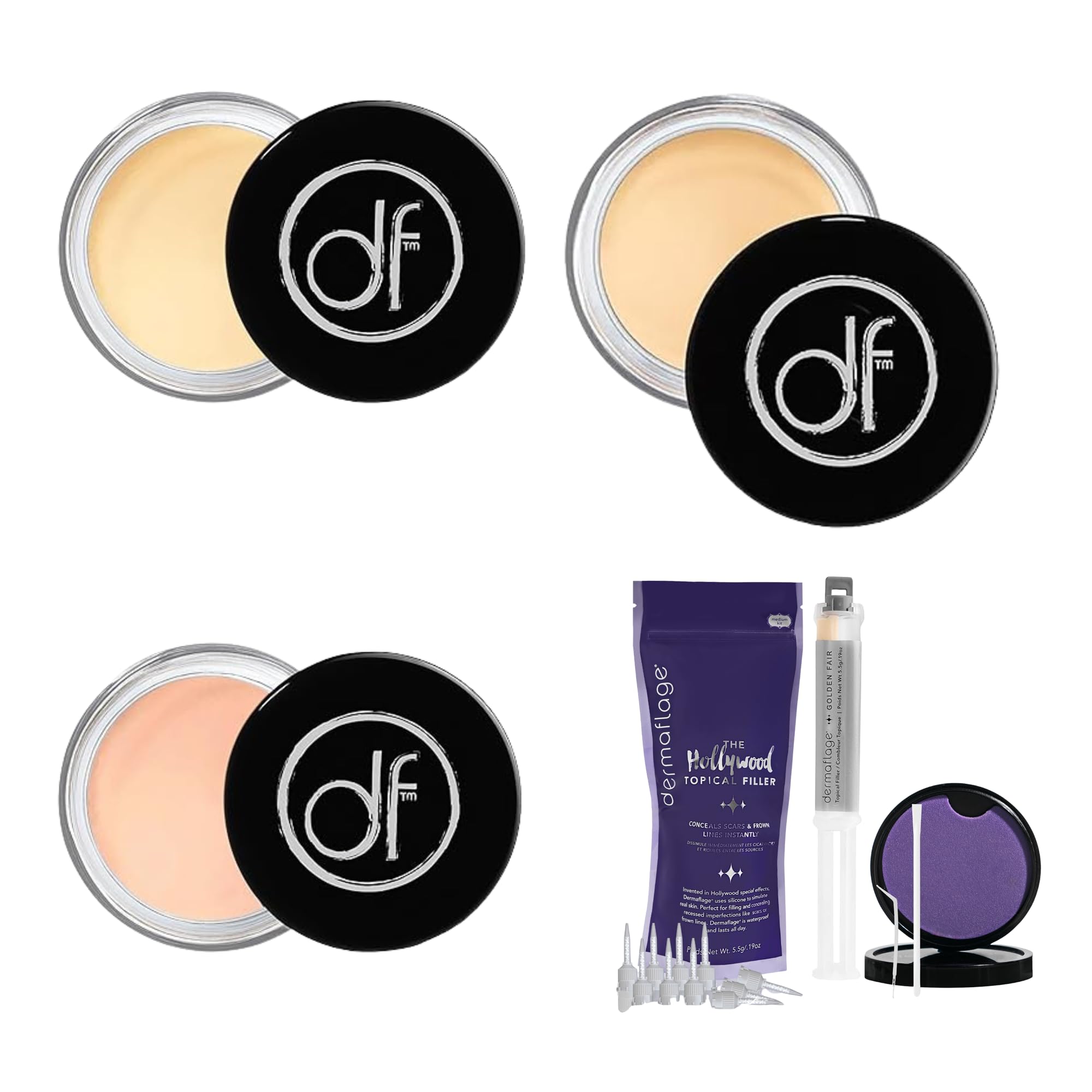 Dermaflage Beauty Scar Concealment Bundle - Golden Fair Medium Light Waterproof Concealer Creams Full Scar Filler Kit Golden