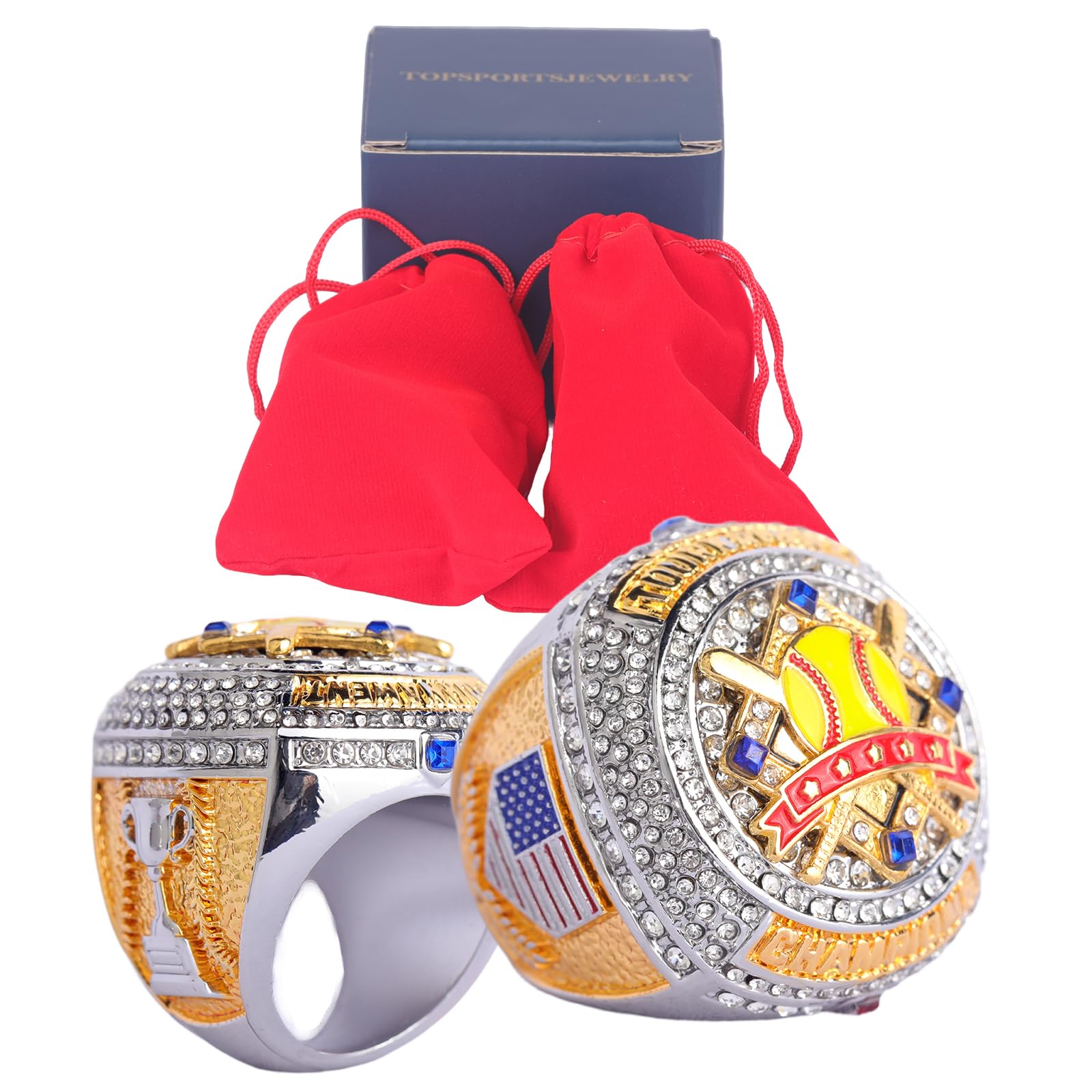 2 pcs Pack or 12 pcs Pack Softball Championship Trophy Ring Award Gift for Tournament Champion Team palyers Awards Trophy on Side Size 9.5