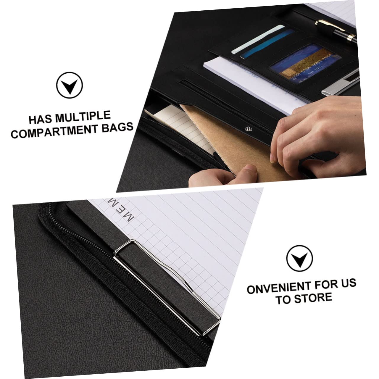DOITOOL Carpeta de Portafolios de Negocios en Pu con Cremallera y Compartimentos Múltiples para Documentos y Cuaderno A4