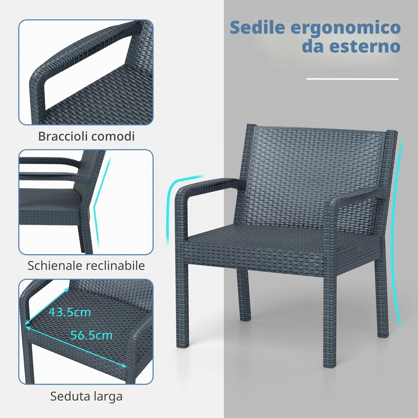 GIANTEX Set di Mobili da Giardino e Balcone 3 Pezzi, Struttura in Rattan e Polipropilene, 2 Poltrone, Resistente alle Intemperie, Arredamento per Esterni per 2 Persone