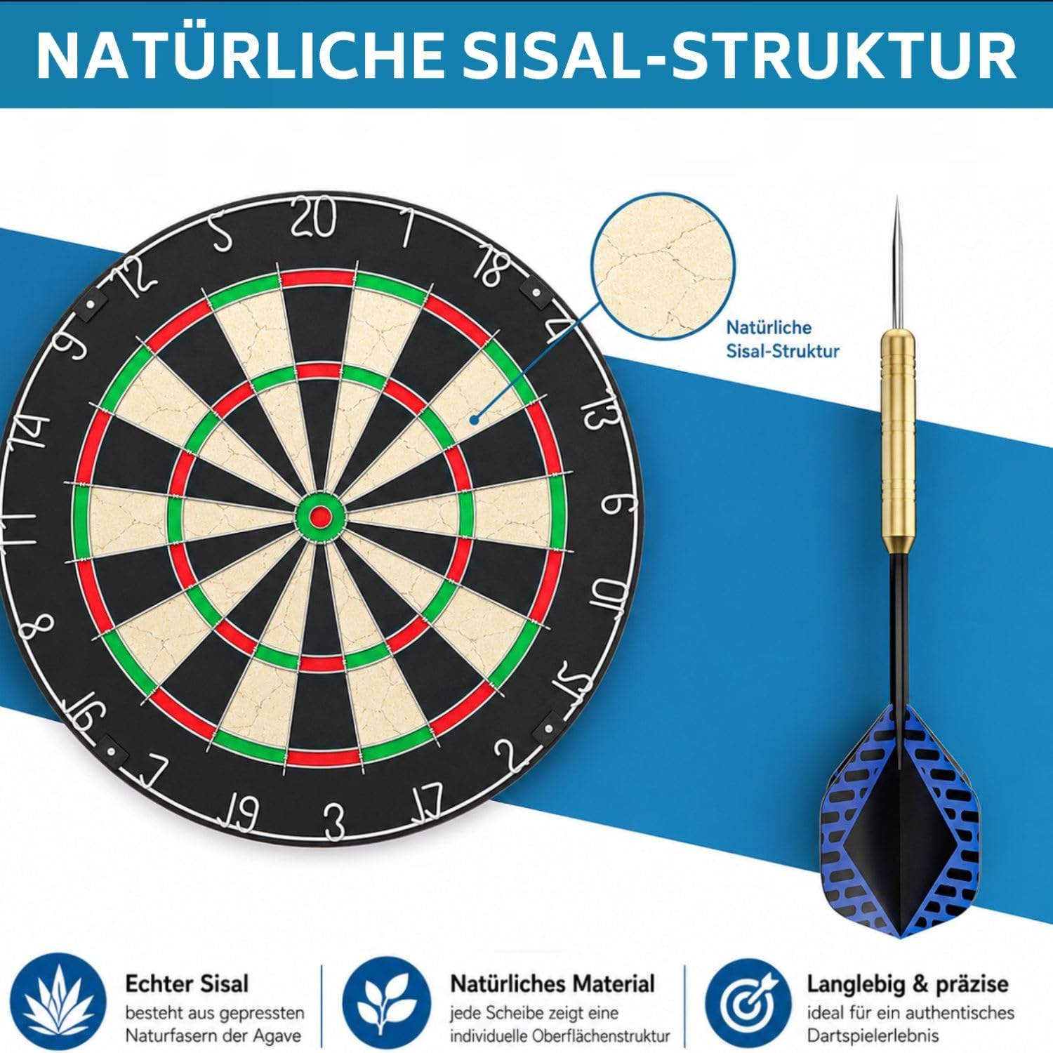 DartPro - DAS ORIGINAL - Dartscheibe mit Pfeilen - Profi Steeldartscheibe aus hochwertigstem Sisal - Dartboard inkl. Montageset - Dart Scheibe mit 6 Gratis Dartpfeilen