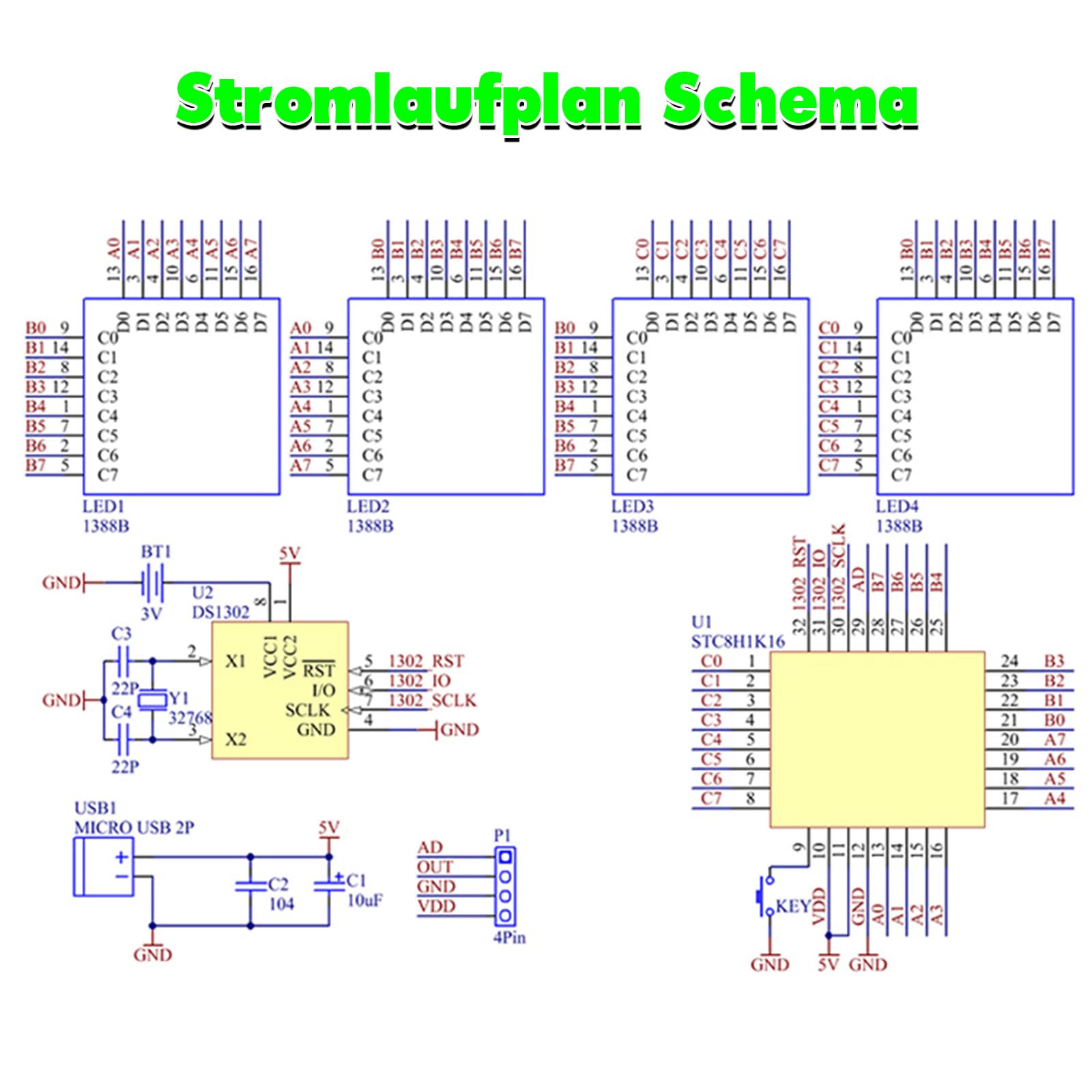 PEMENOL Elektronische digitale klok DIY Kit met 18 knipperende leds, USB-oplaadpoort, soldeerkit voor scholieren en beginners die leren solderen