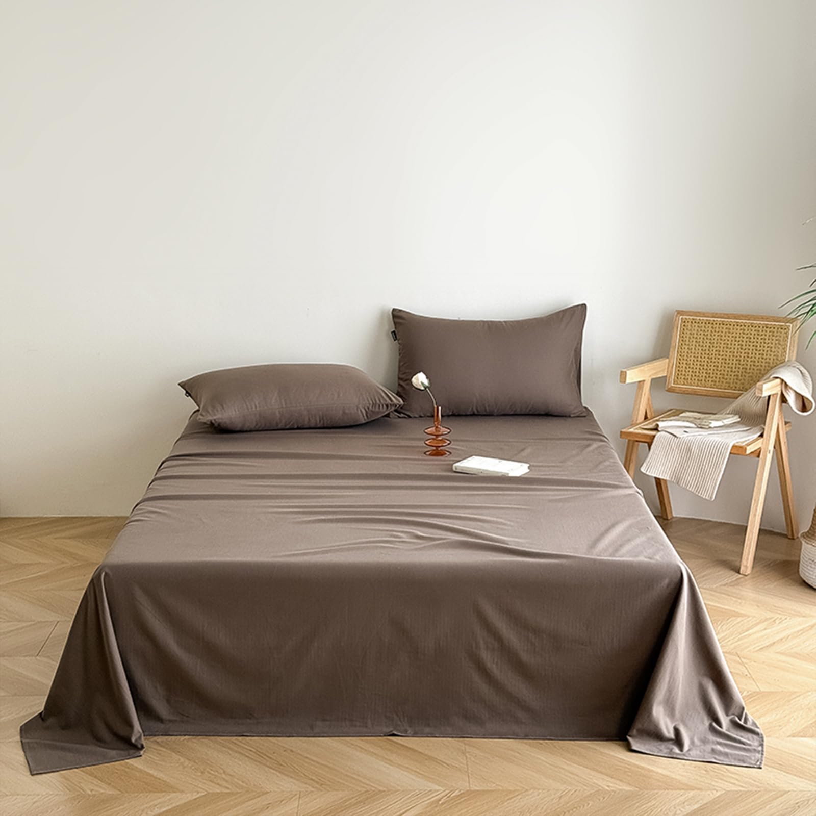 Drap plat de lit 245x250 uni marron en coton doux et confortable