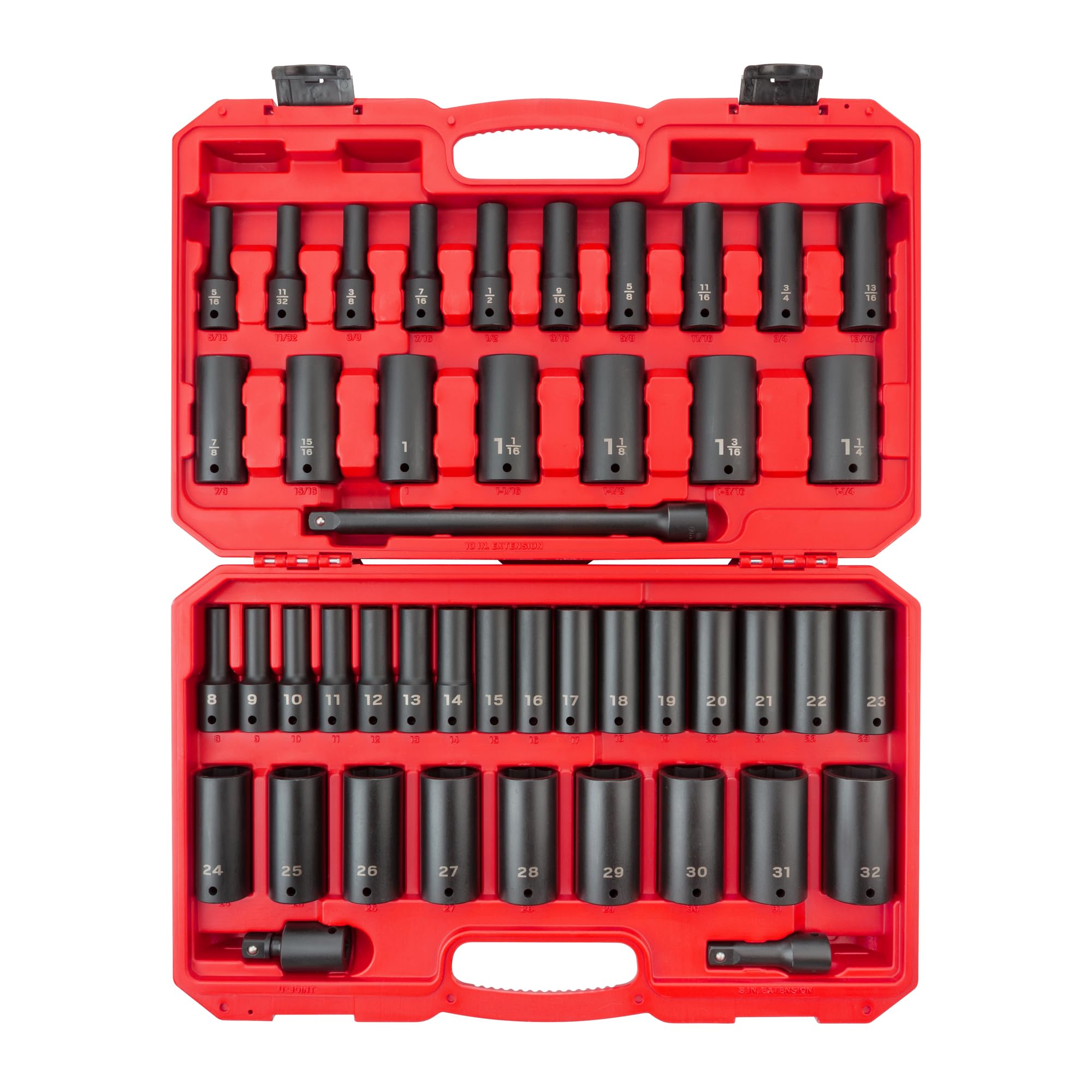 TEKTON 1/2 Inch Drive Deep 6-Point Impact Socket Set with Case, 45-Piece (5/16-1-1/4 in., 8-32 mm) | SID92404