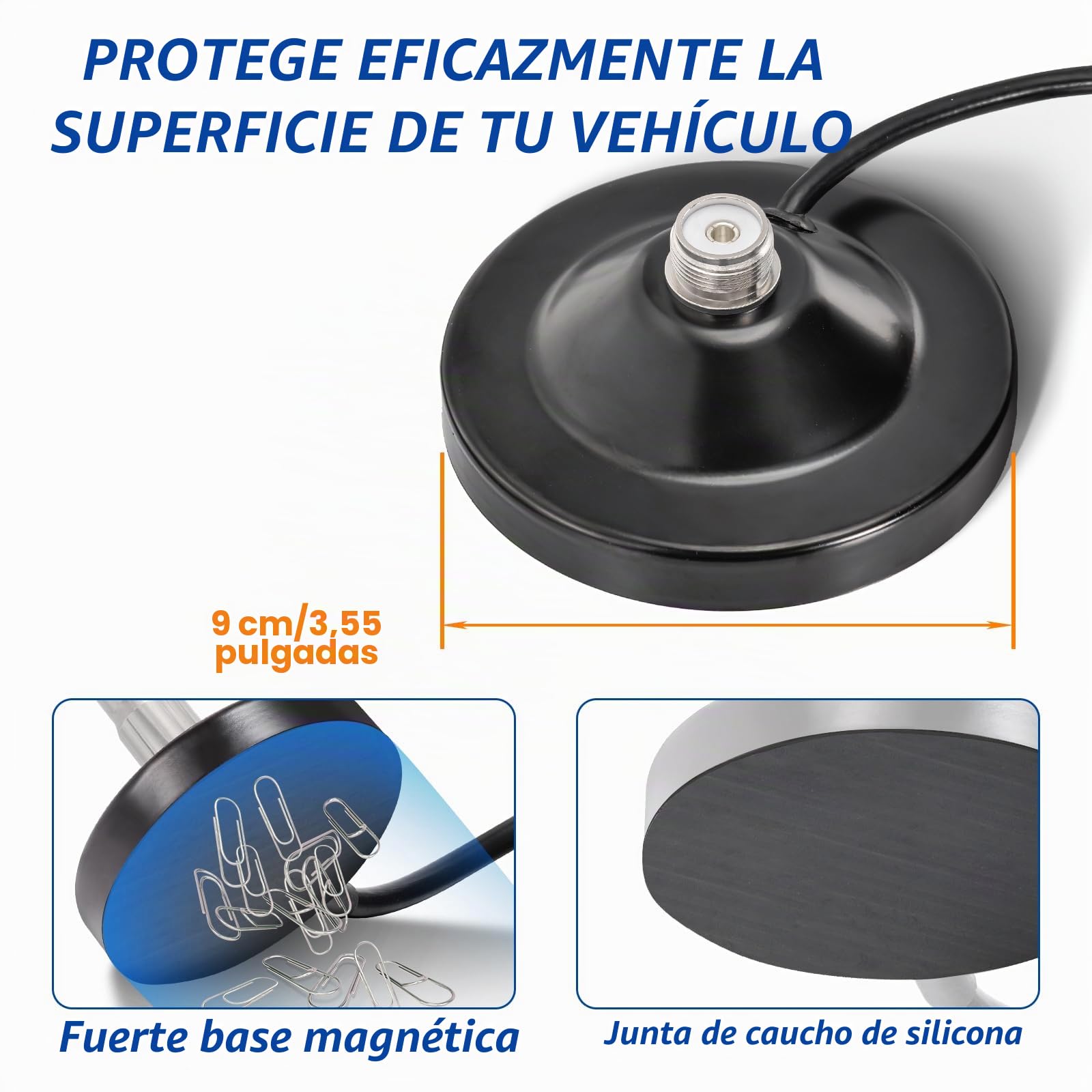 Bingfu Antena de Radioaficionado Doble Banda VHF UHF 136-174MHz 400-460MHz PL259 Macho Antena de Radio Amateur con Kit de Plano de Tierra Base Magnética para Radioaficionado Móvil Radio Bidireccional | Banda dual 136-174 MHz / 400-460 MHz para radios móvi