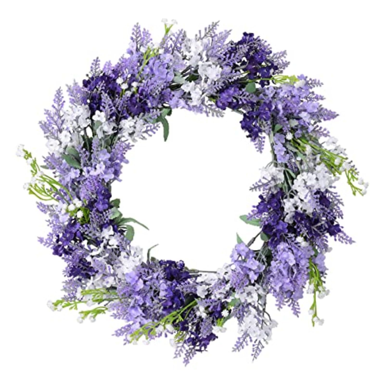 Purple Lavender Wreath 40cm Artificial Flower Front Door Wreath, All Season Spring Summer Wreath for Outdoor Home Decor (45CM)