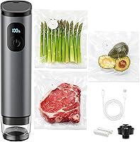 Vista 1 de Premium Metal Handheld Vacuum Sealer, Vacuum Sealer for Food with Power Display & Detachable Tank, 60kPa Strong Suction, Includes 30 Reusable Bags &