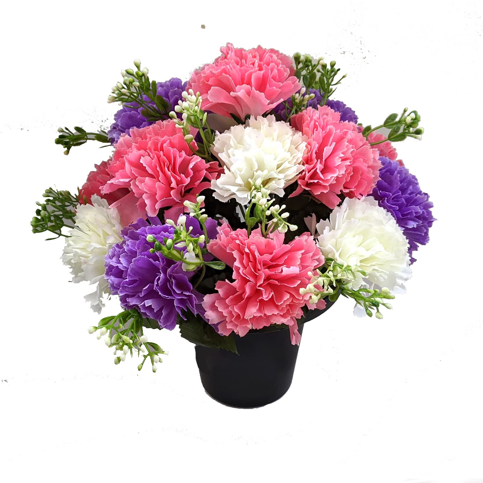 Permabloom Pink/Lilac Artificial Carnation Grave Pot With 16 Flowers - Vase Insert Memorial ()