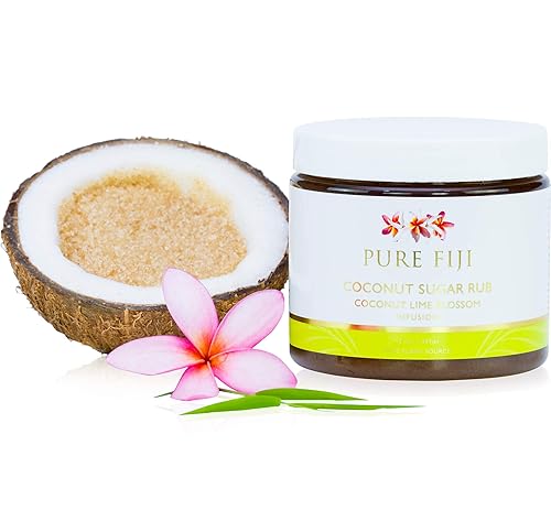 Pure Fiji Exfoliante corporal de azúcar de coco, exfoliante corporal de origen natural para suavizar y suavizar la piel, exfoliante orgánico de