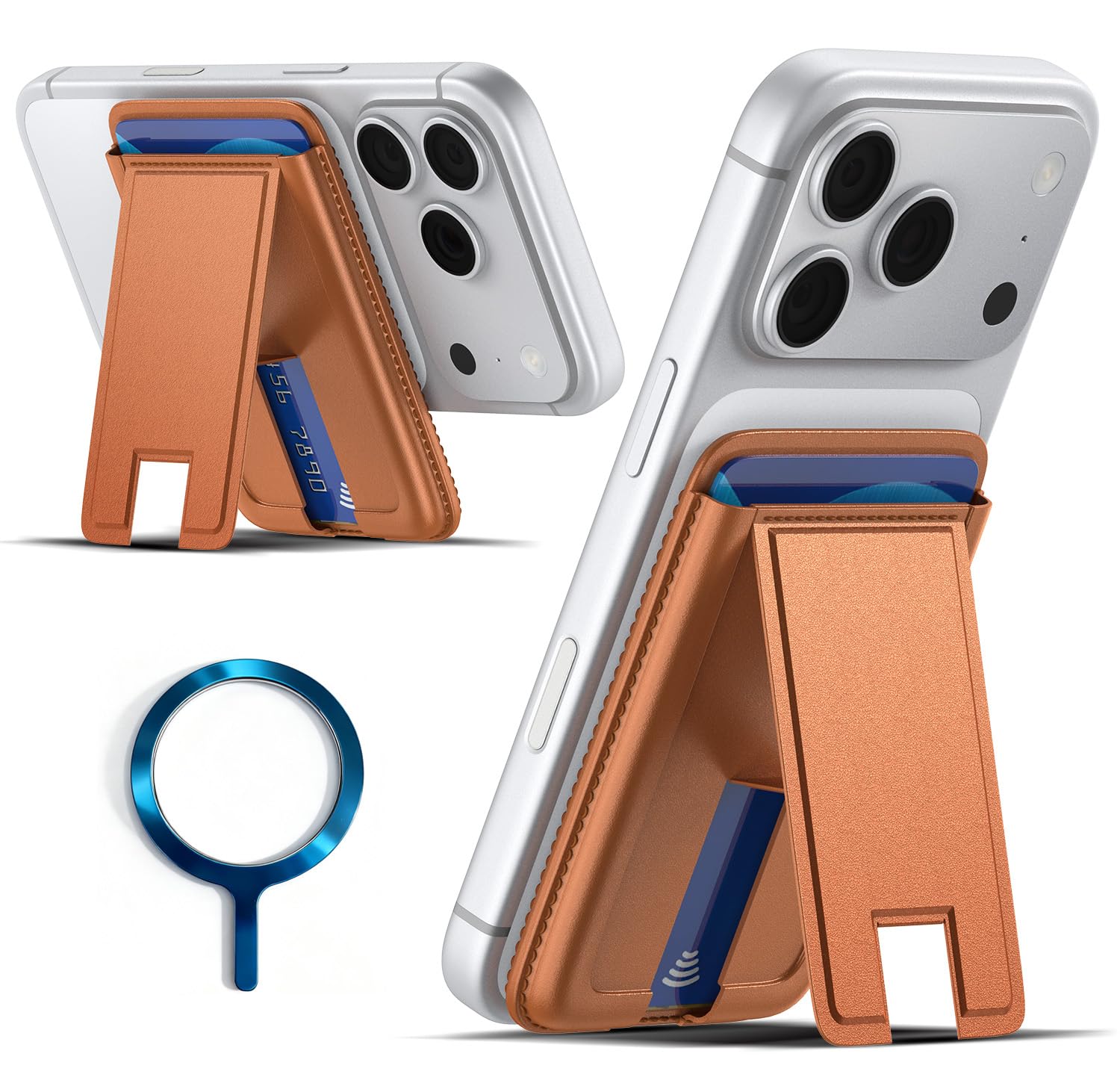 Magnetic Wallet for iPhone, Samsung, Google, Mganetic Card Holder with Adjustable Stand, RFID Blocking, Slim Leather Mag-Safe Wallet for iPhone 17/16/15/14/13/12 Series, brown, Modern-image-37