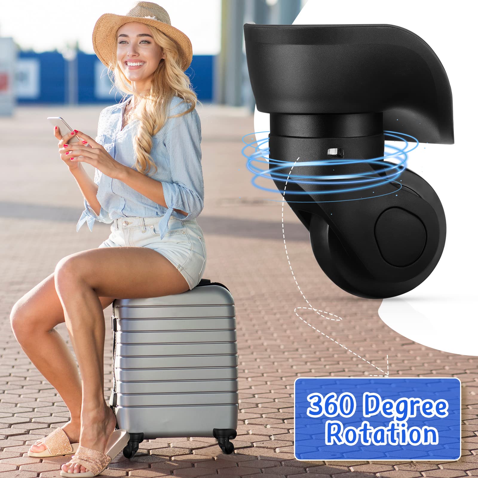 Silkfly 4 ruedas de equipaje de repuesto para maleta de viaje, ruedas giratorias de repuesto izquierda y derecha con rodamientos de silencio de tornillo para kits de equipaje (pequeño)