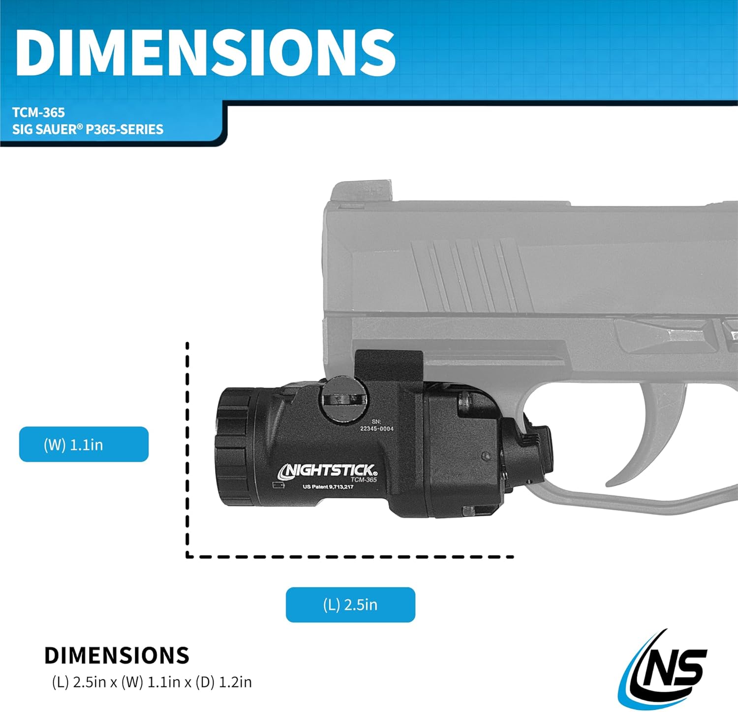 Nightstick TCM-365 Subcompact Handgun Light, Sig Sauer P365 Models - 1 CR123 - Black NS1-BATT Li-Ion USB-C Battery - 16310 Size - 3.6V, 850mAh