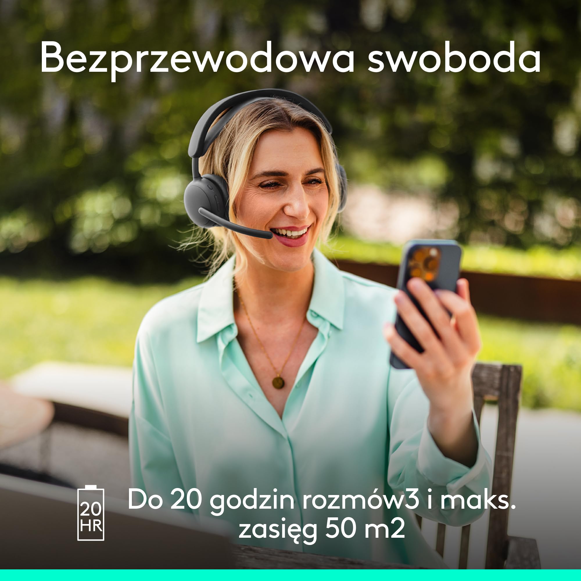 Logitech Zone Wireless 2 ES – bezprzewodowy zestaw słuchawkowy z redukcją szumów i adaptacyjnym hybrydowym ANC, Bluetooth, grafitowy