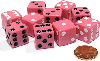 Set of 10 D6 16mm Dice, Inversed Pips- 5 Pink w White Pip and 5 Pink w Black Pip by Koplow Games